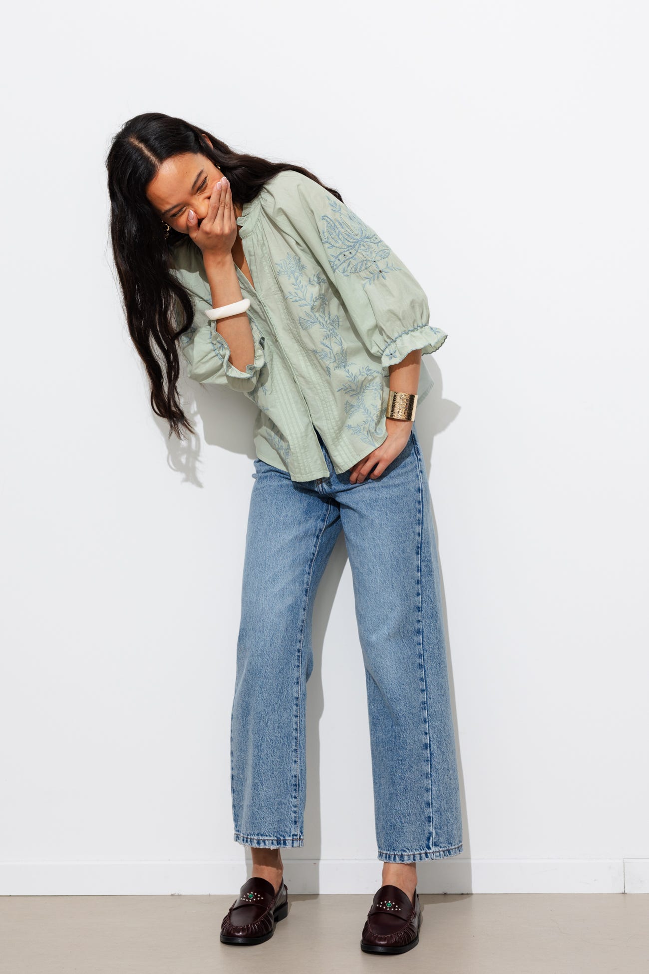 Blouse with neon embroidery