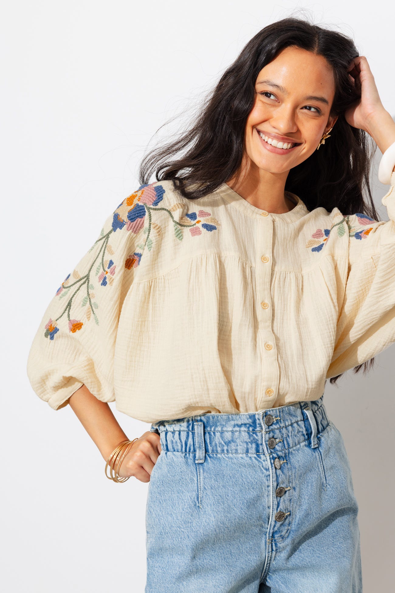 Camisa bordada gasa de algodón