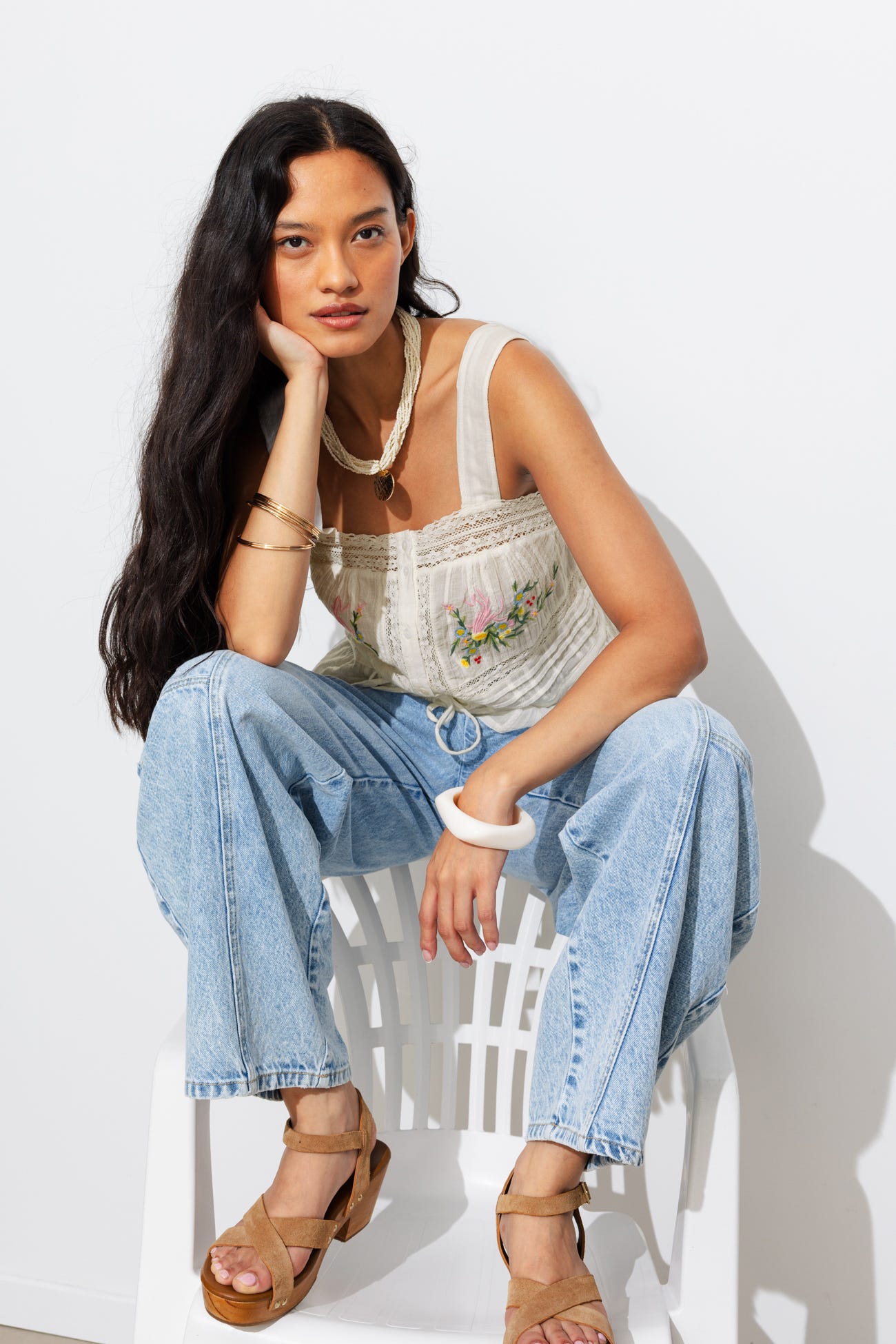 Top en cotonnade brodée Femme