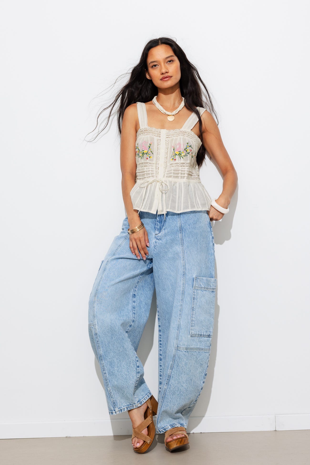 Top en cotonnade brodée Femme