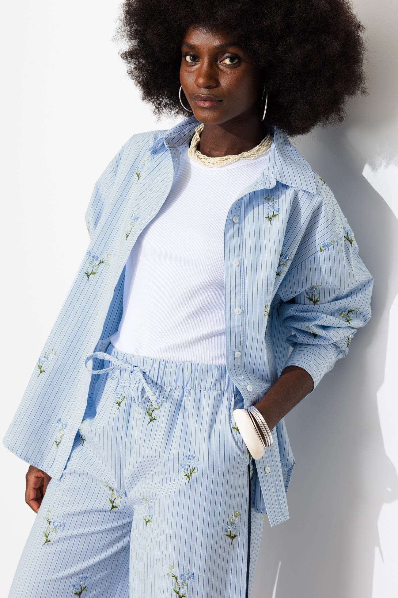 Chemise rayée brodée Femme