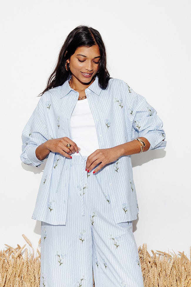 Embroidered striped shirt