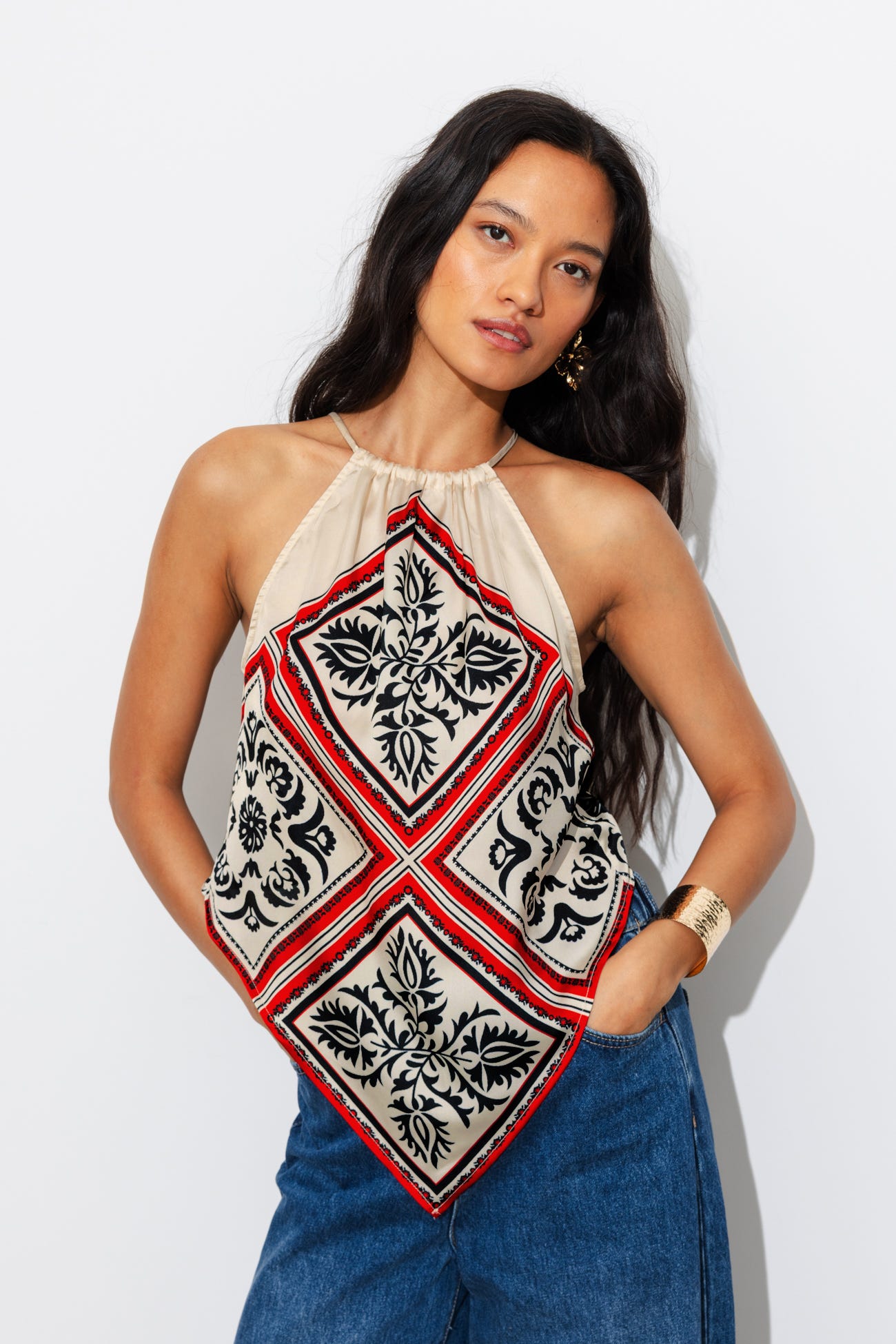 Top foulard en satin imprimé