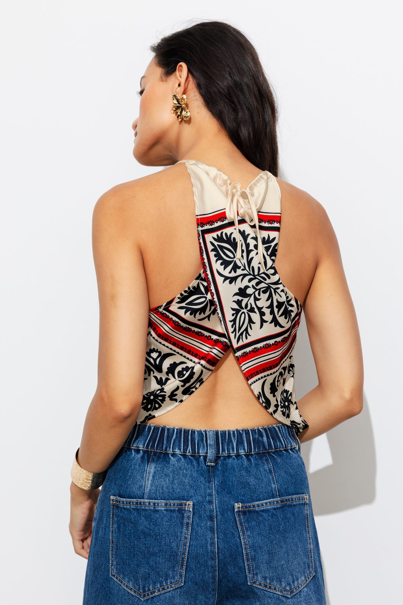 Top foulard en satin imprimé