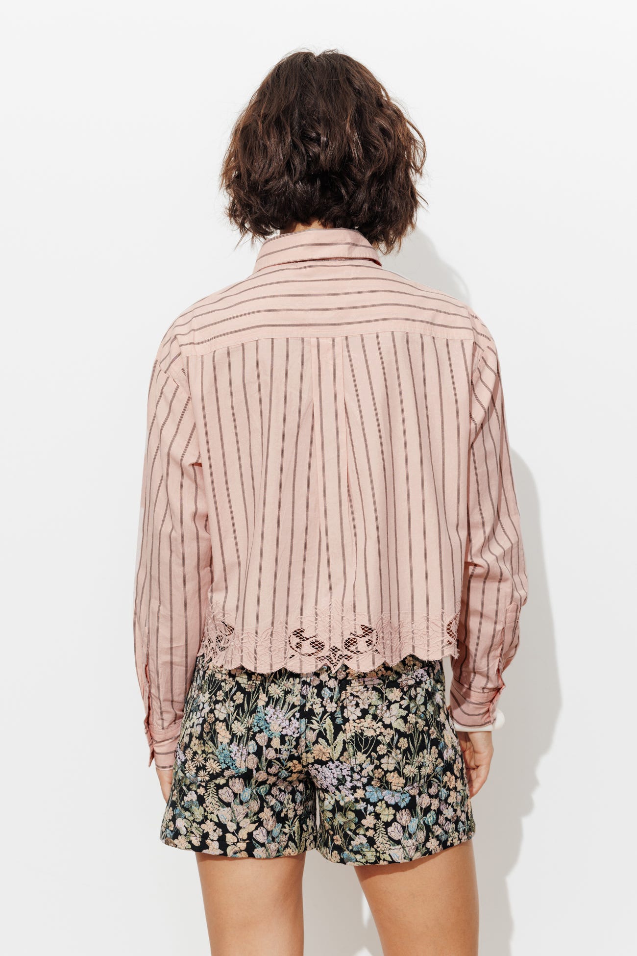 Lace detail striped shirt