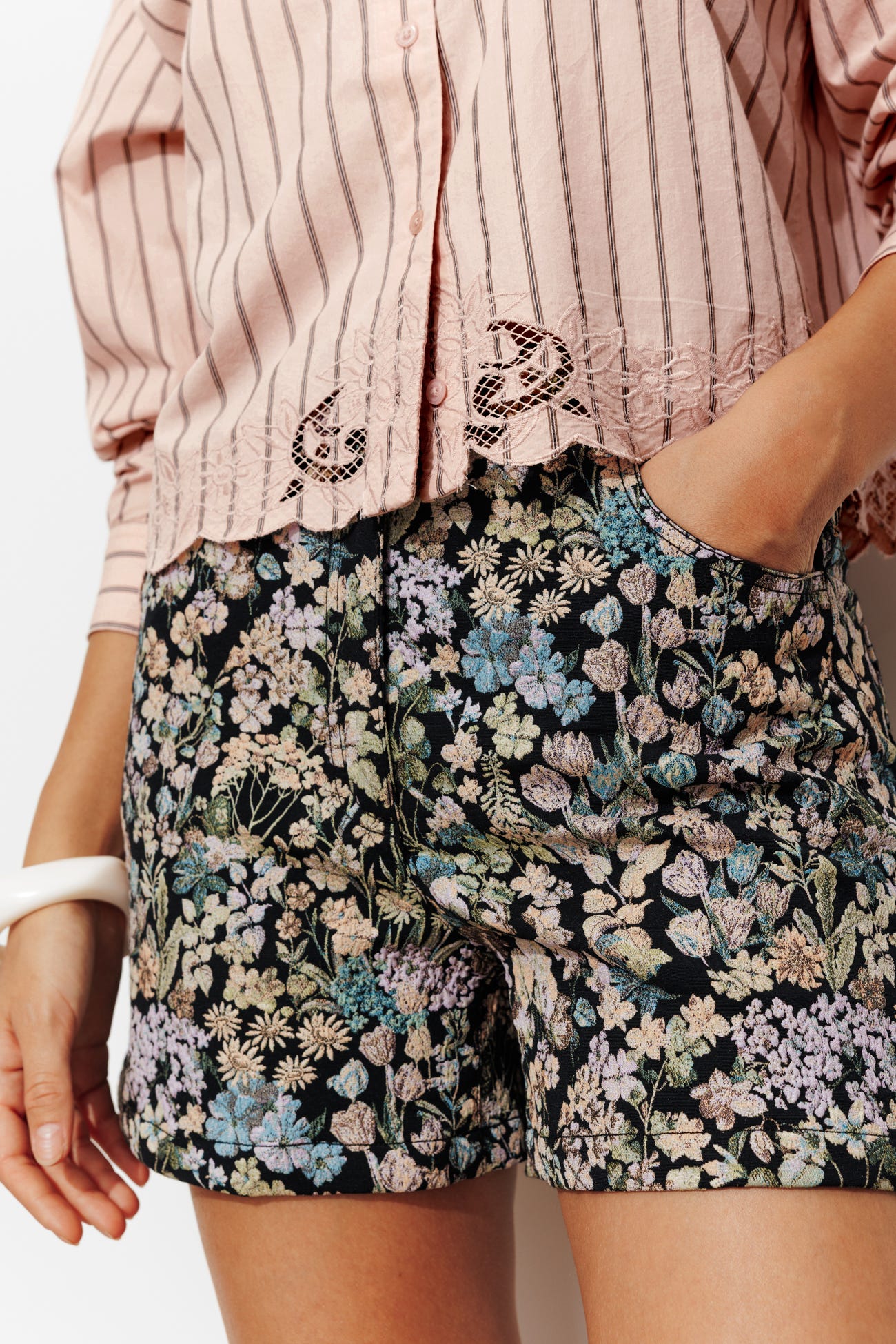 Lace detail striped shirt