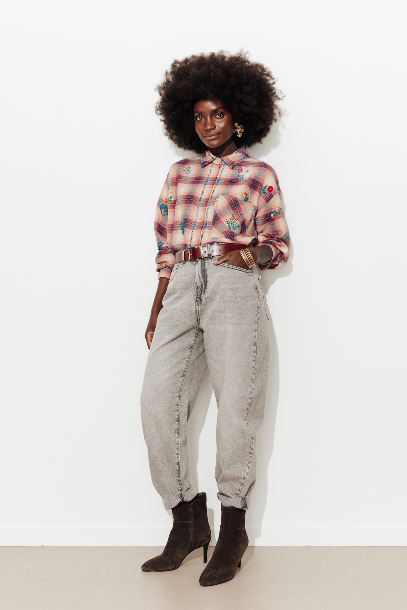 Chemise carreaux brodée