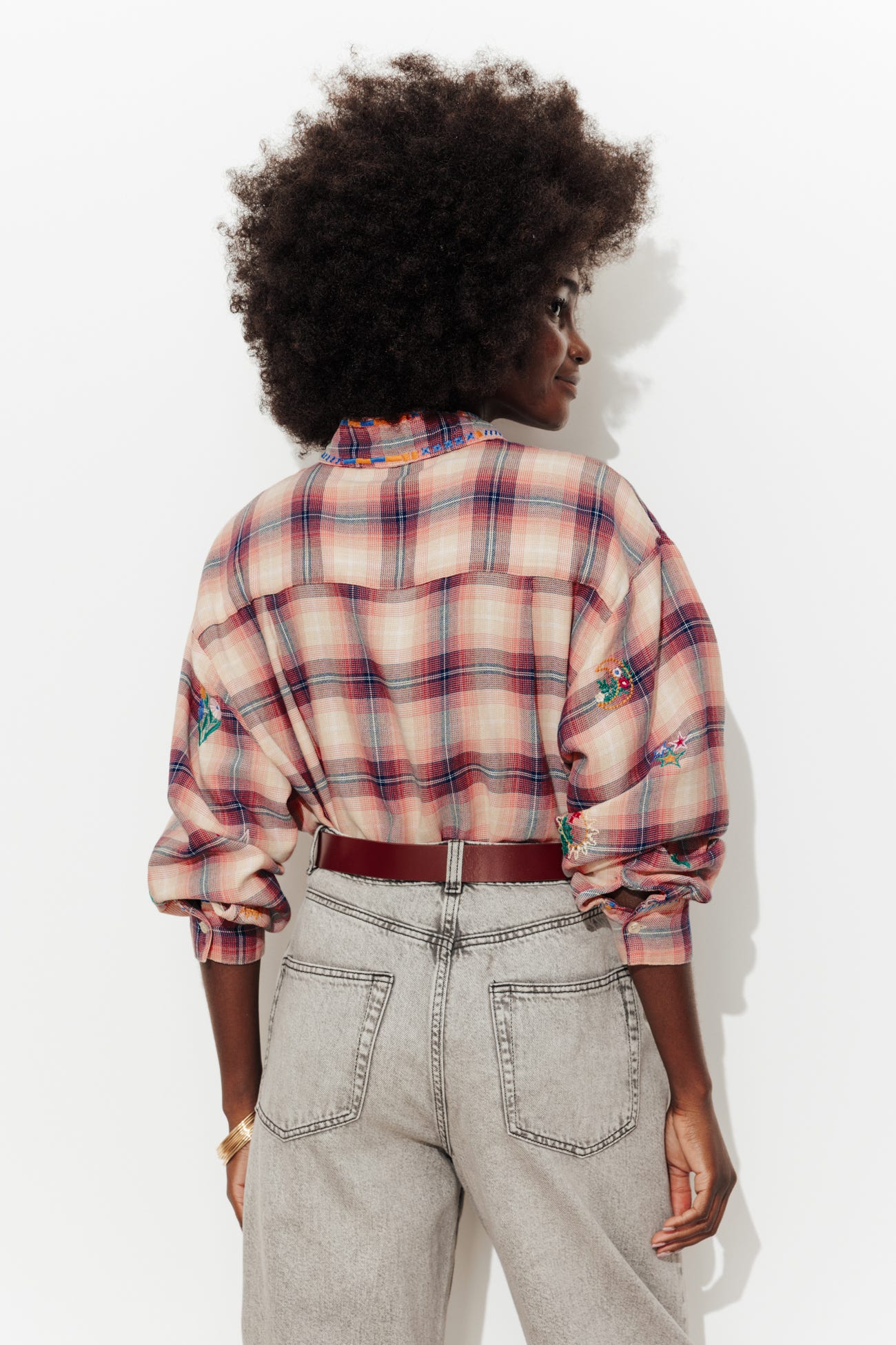 Chemise carreaux brodée