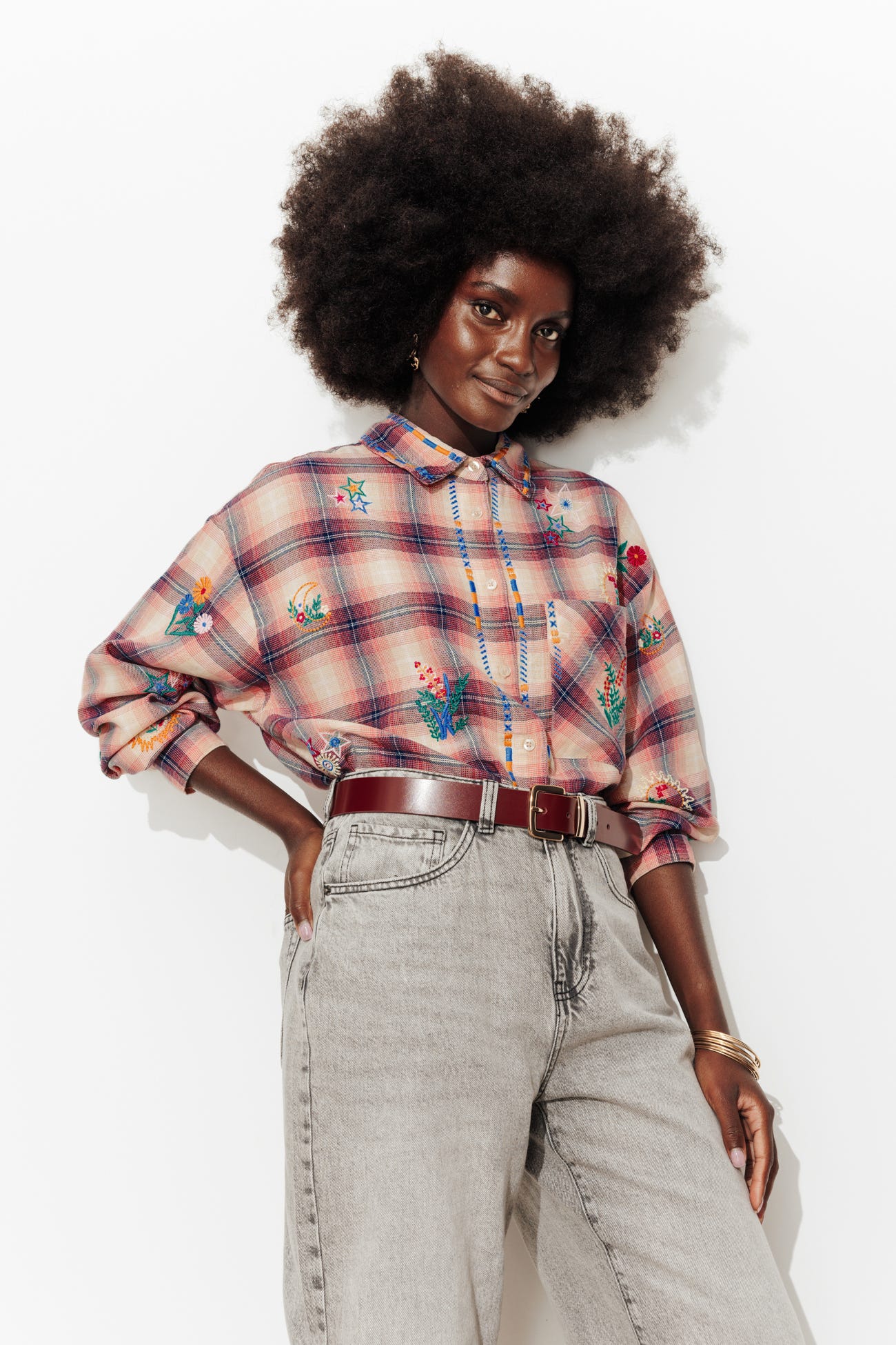 Chemise carreaux brodée