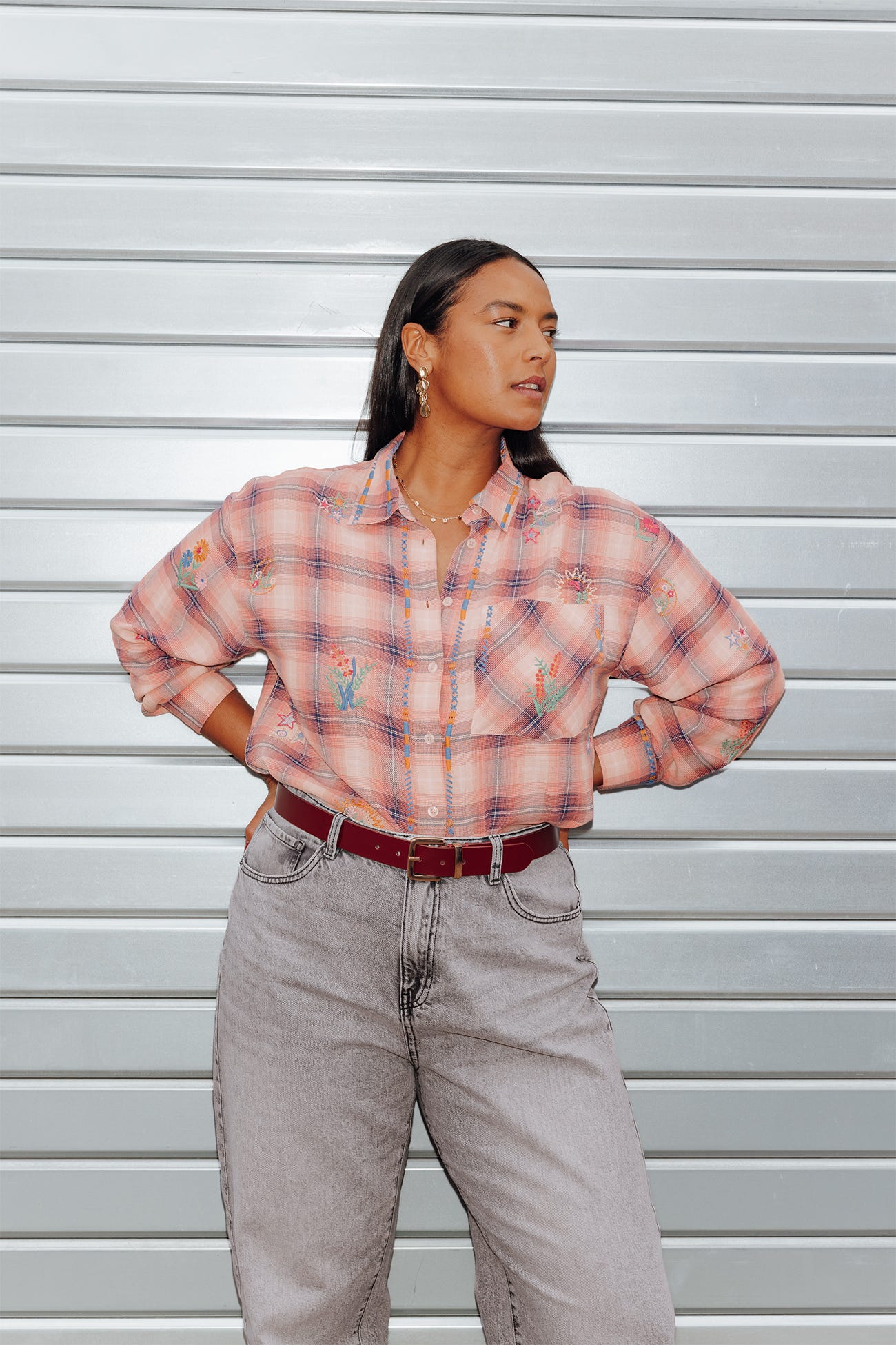 Chemise carreaux brodée