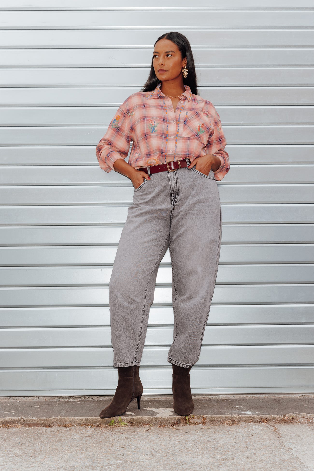 Chemise carreaux brodée
