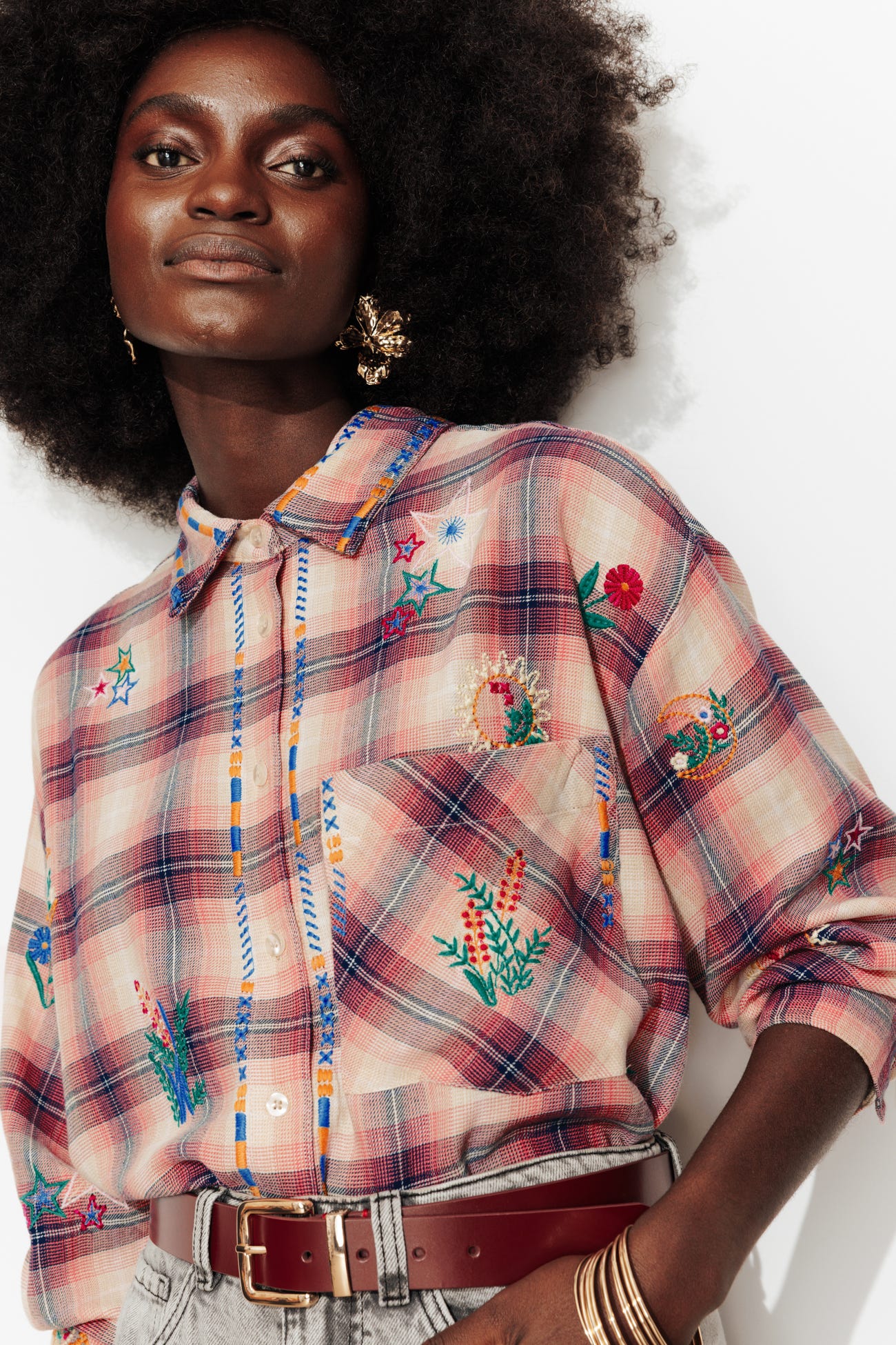 Chemise carreaux brodée