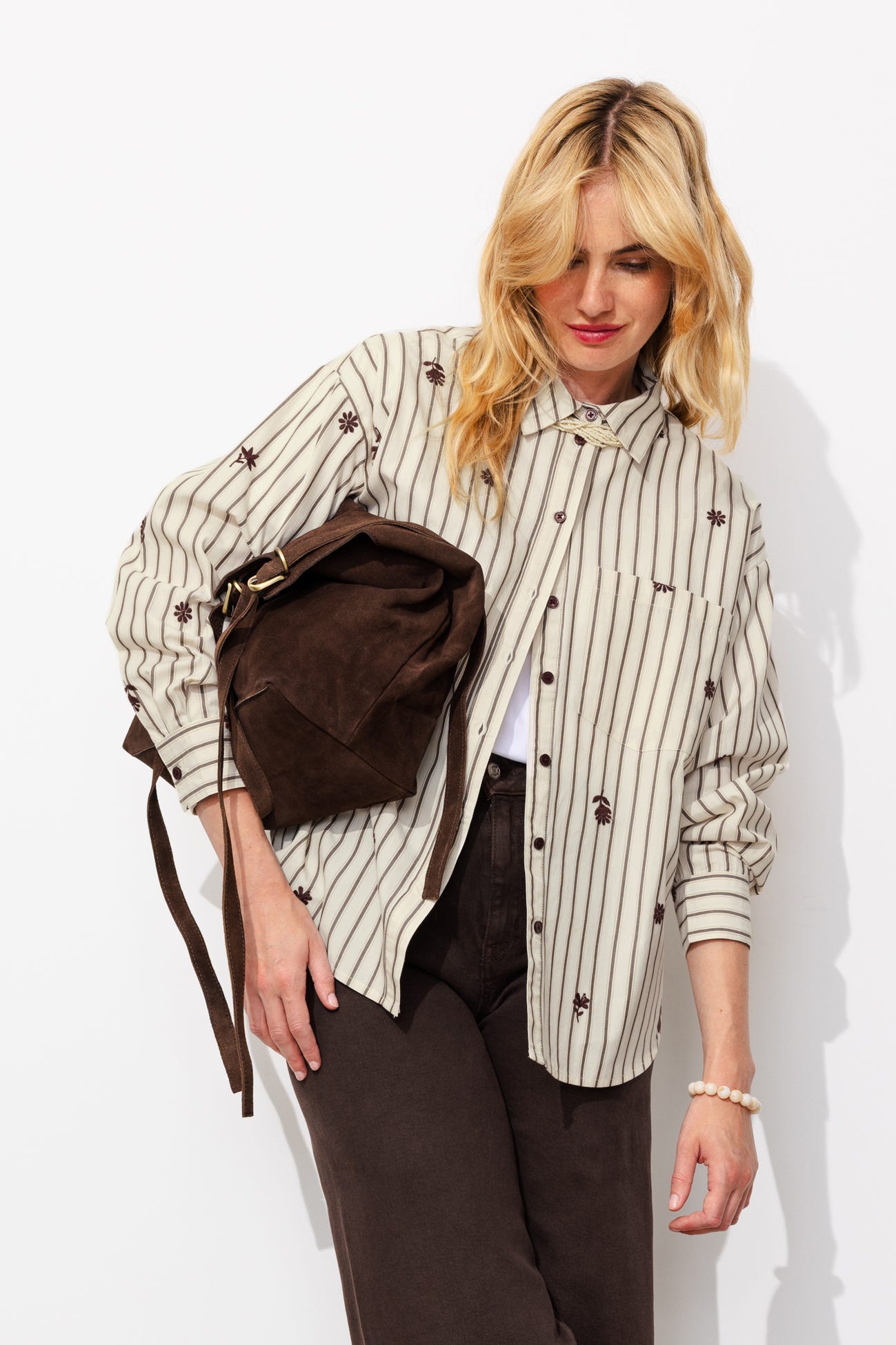 Chemise oversize rayée brodée