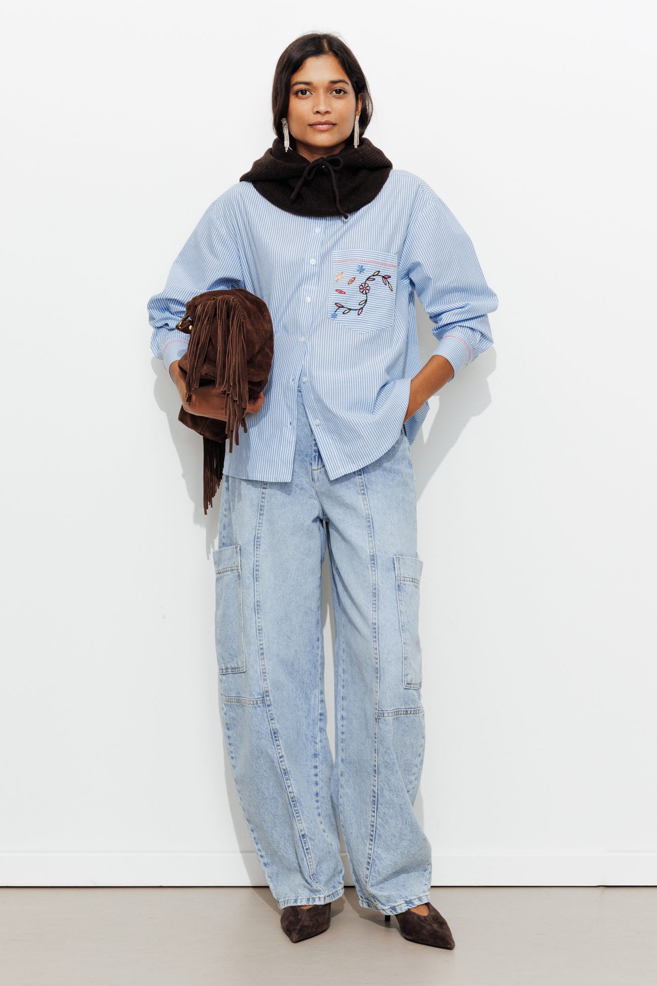 Chemise rayée brodée Femme