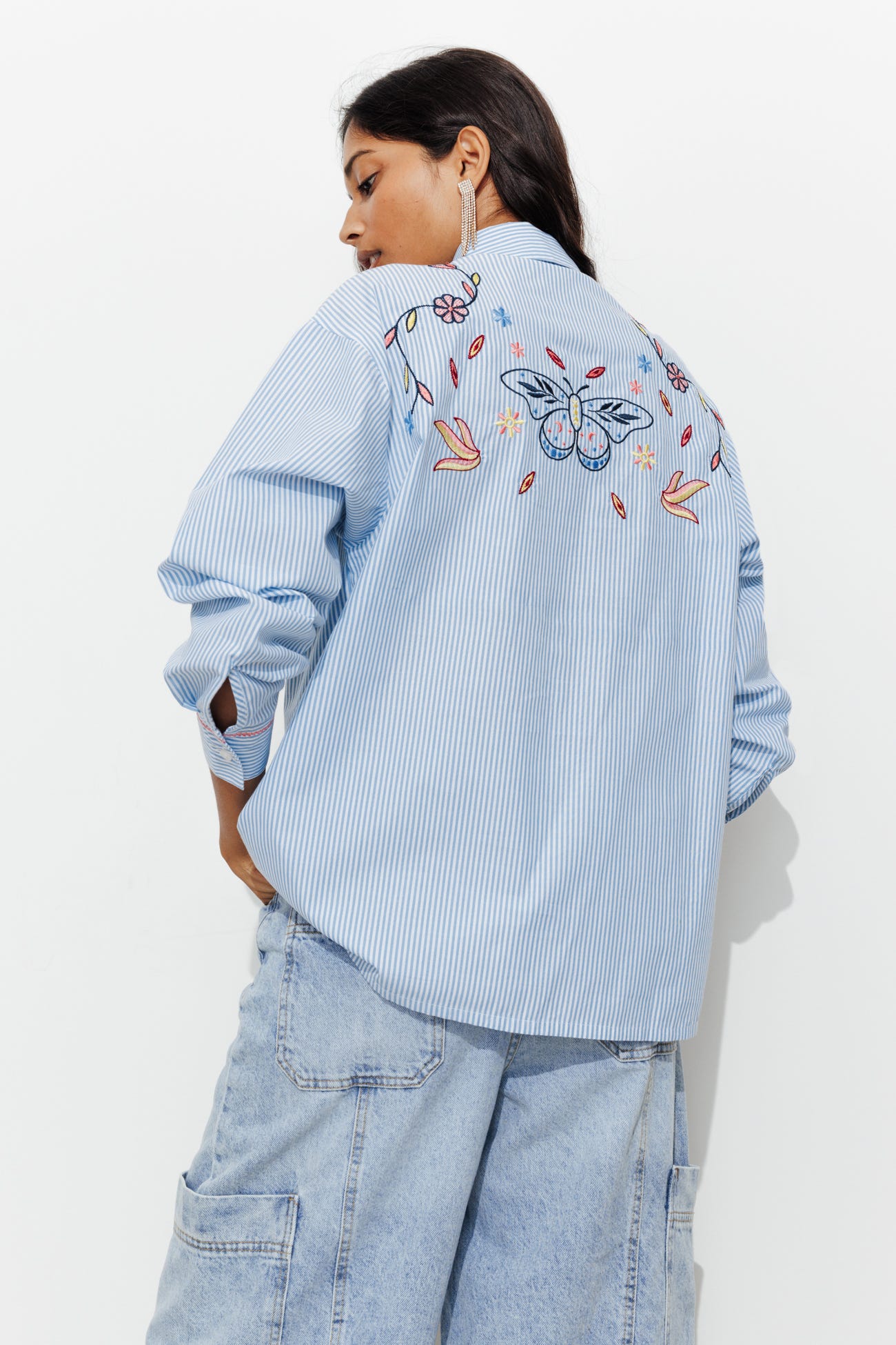 Chemise rayée brodée Femme