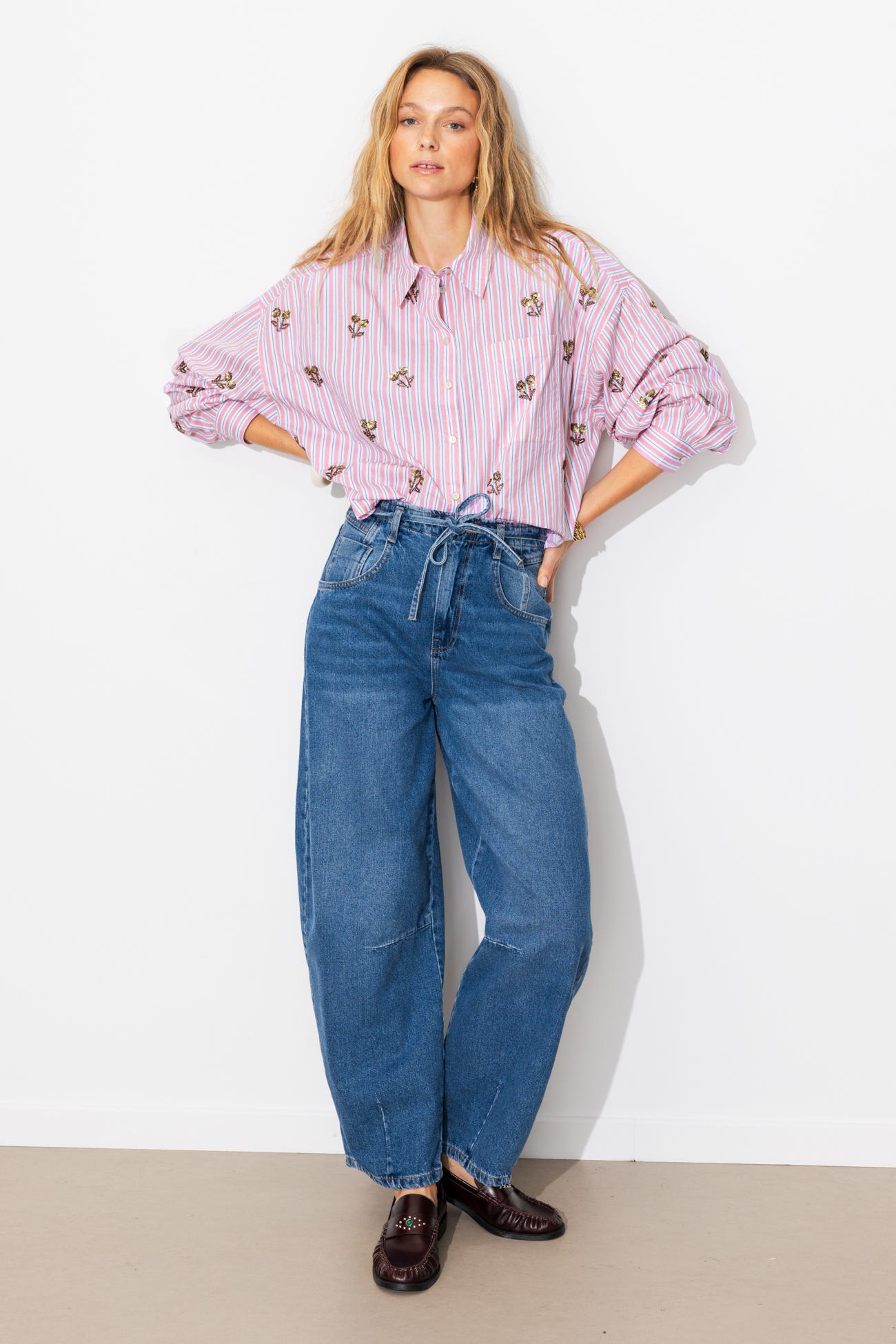 Chemise rayée perlée Femme