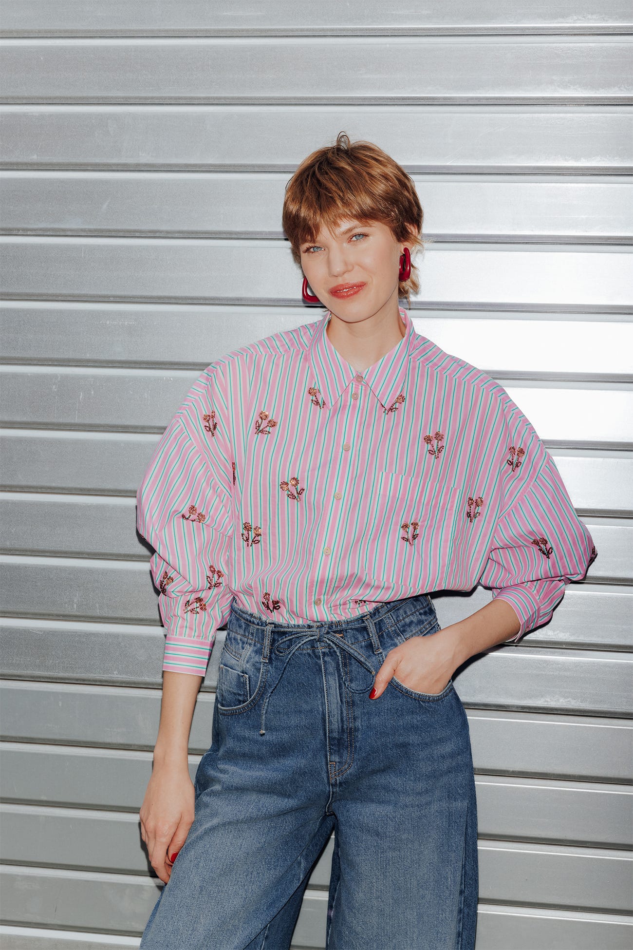Chemise rayée perlée Femme