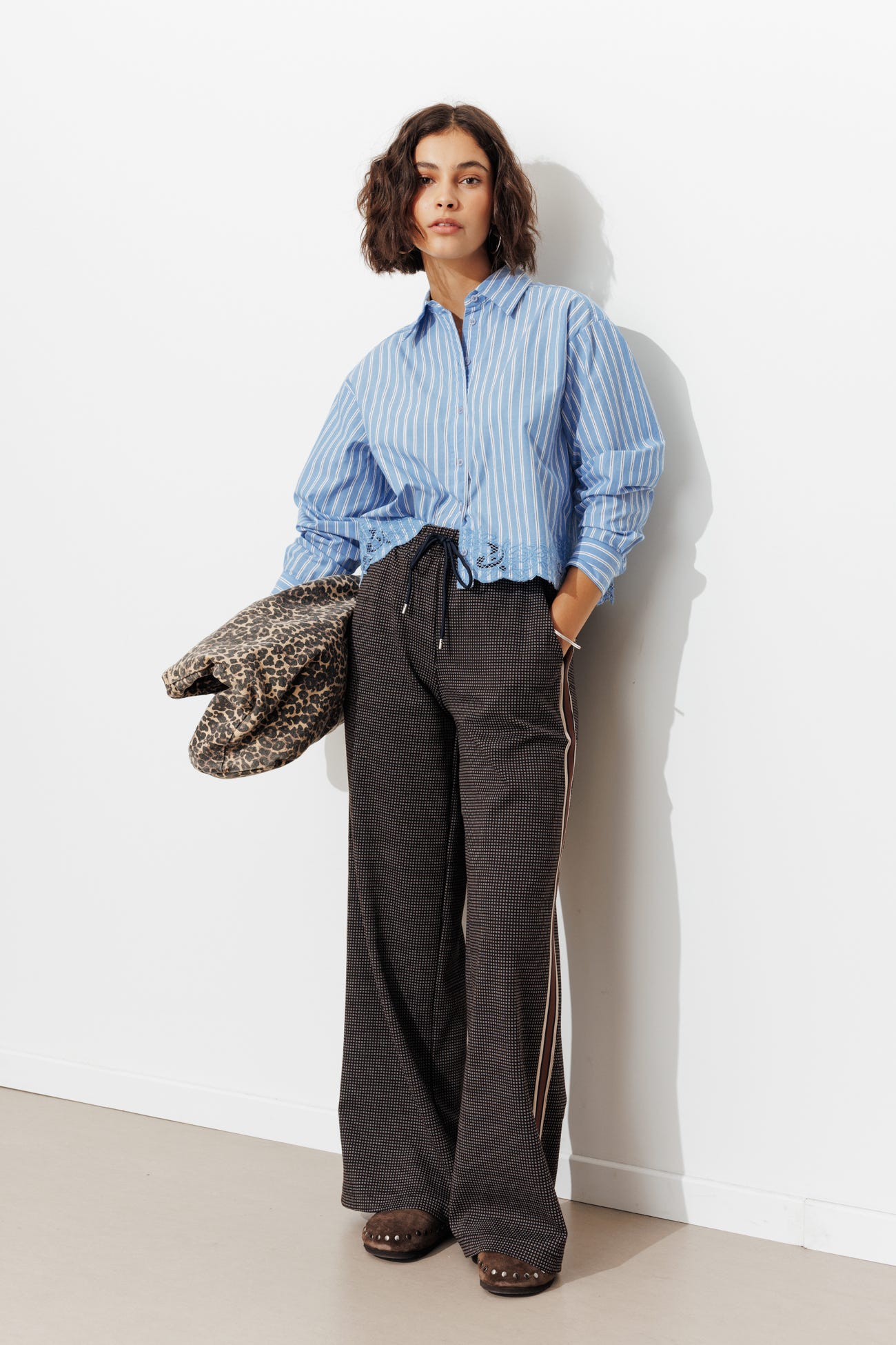 Camicia a righe con pizzo