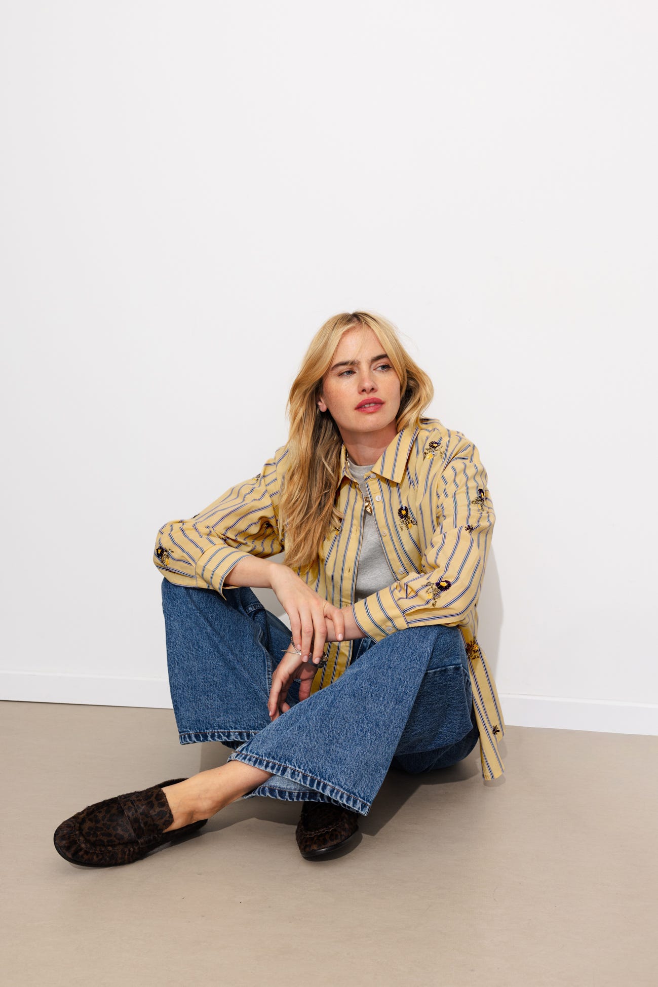 Chemise rayée brodée Femme