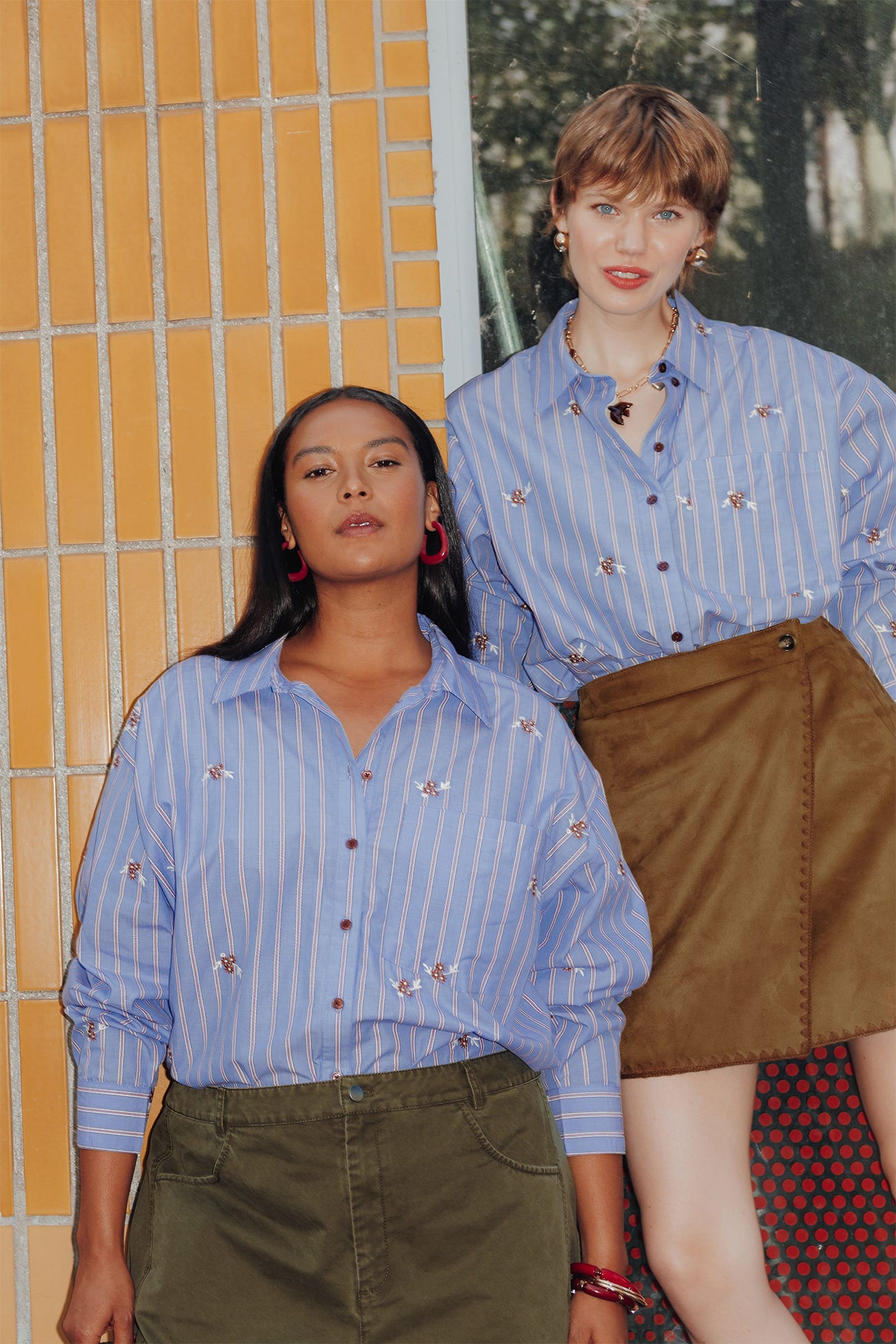 Chemise oversize rayée brodée