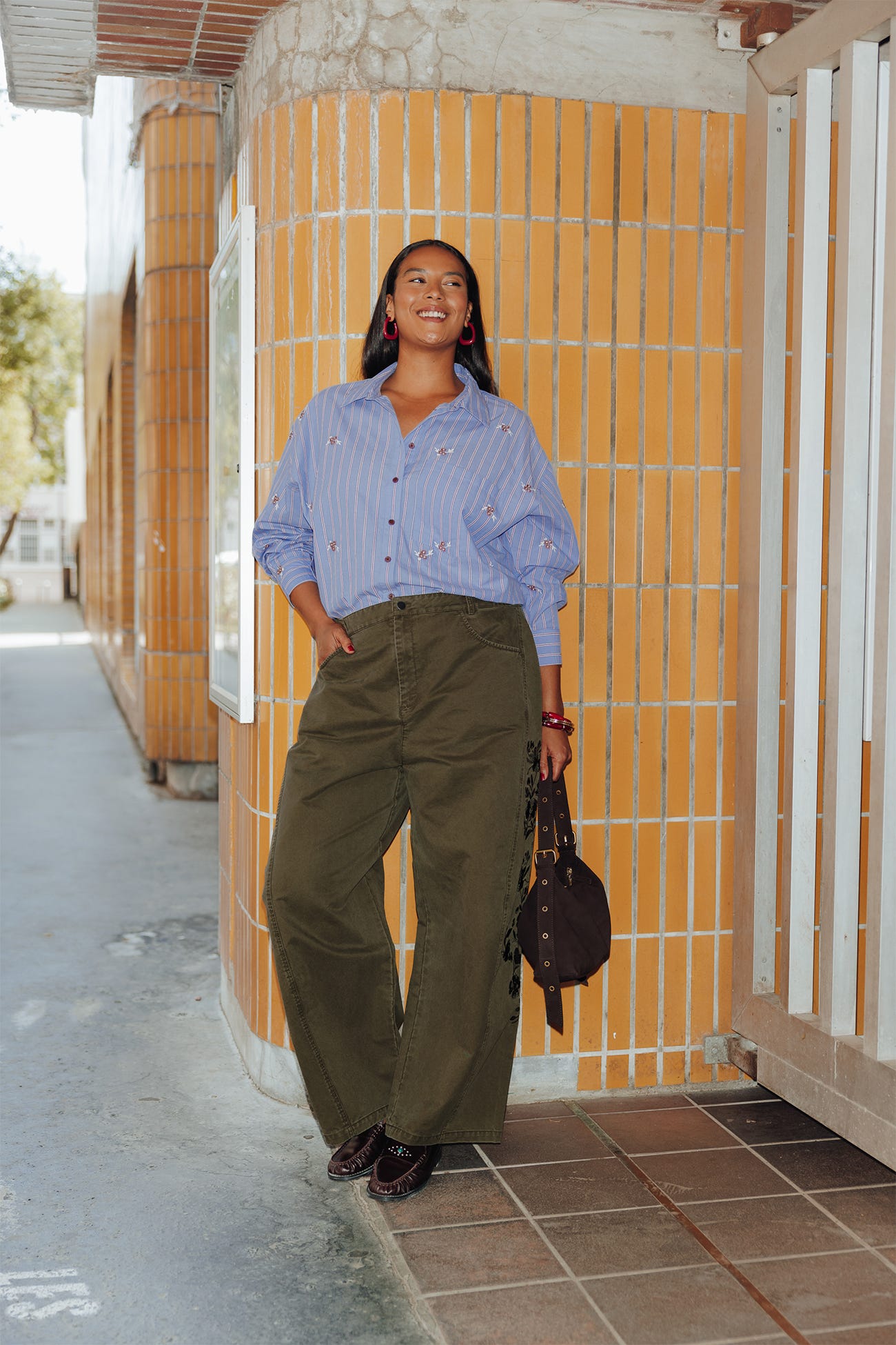 Chemise oversize rayée brodée