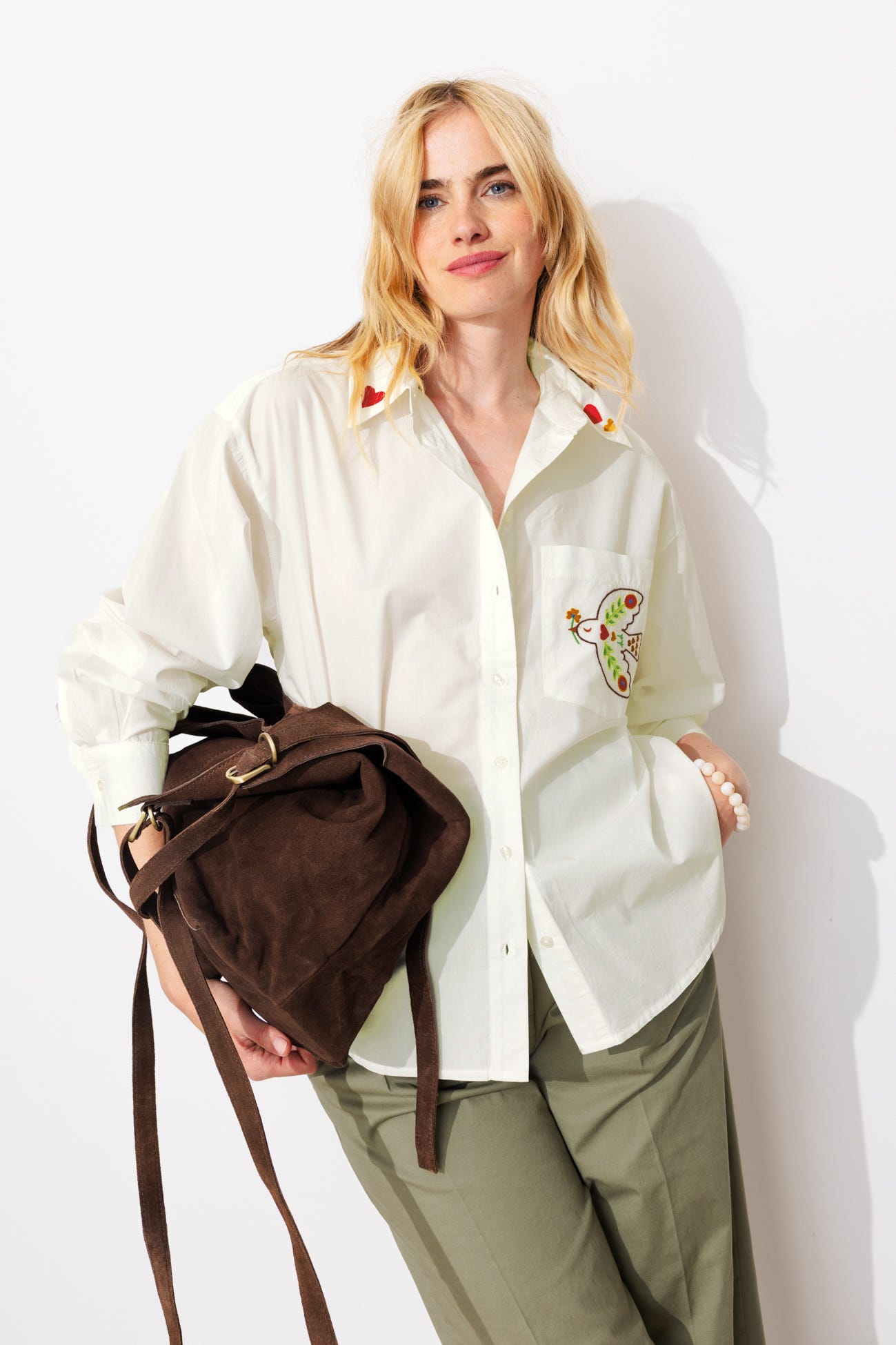 Chemise brodée oiseaux Femme