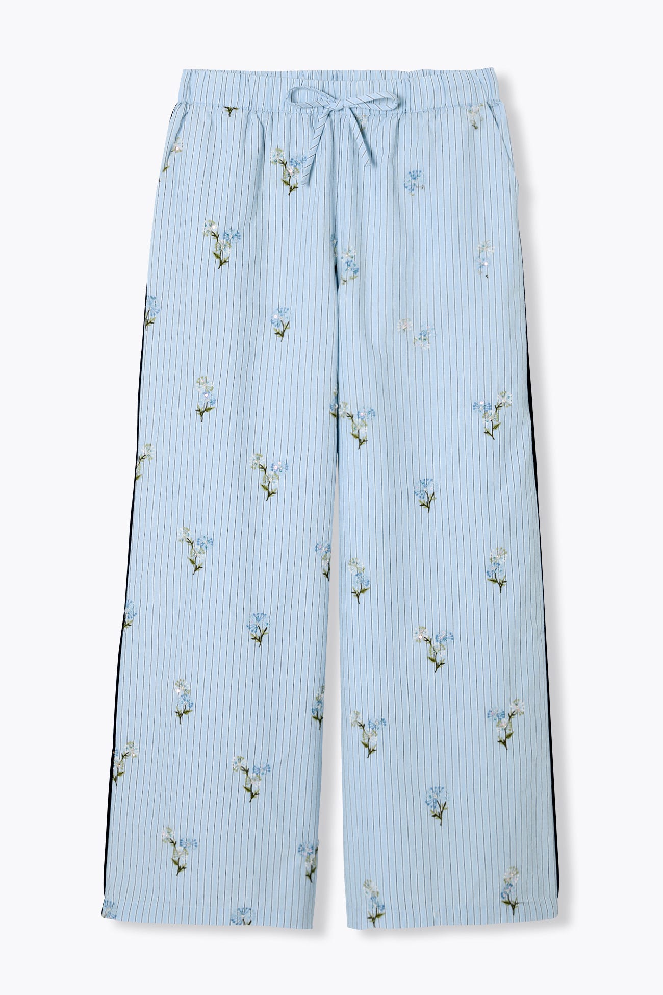 Pantalon rayé brodé Femme