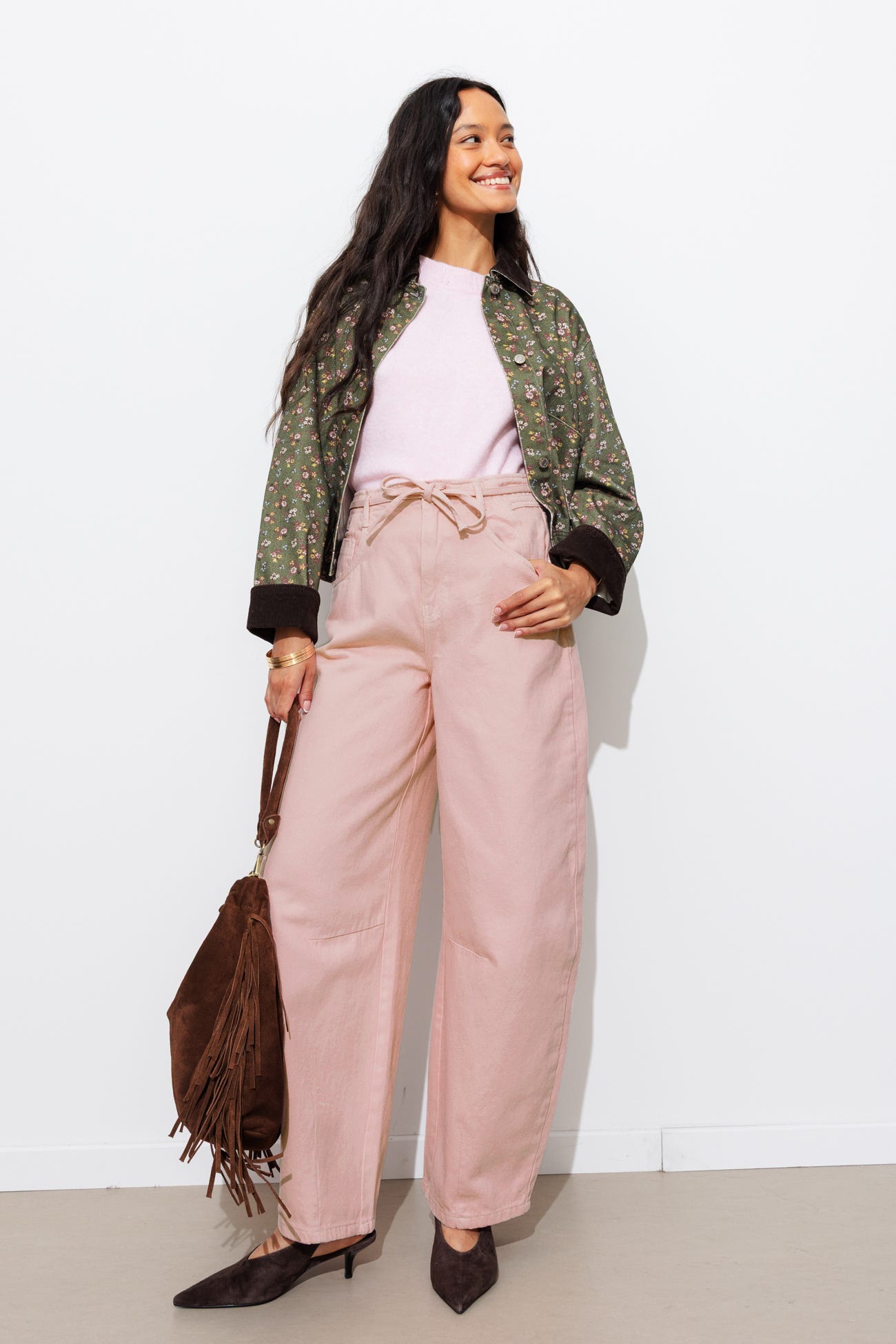Pantalon barrel en toile Femme