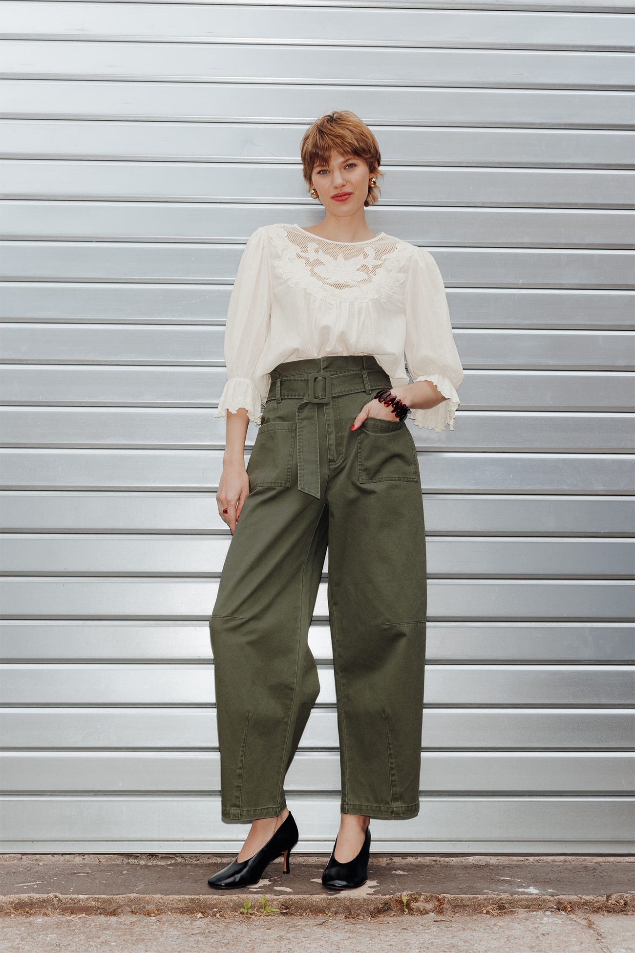 Pantaloni barrel vita alta