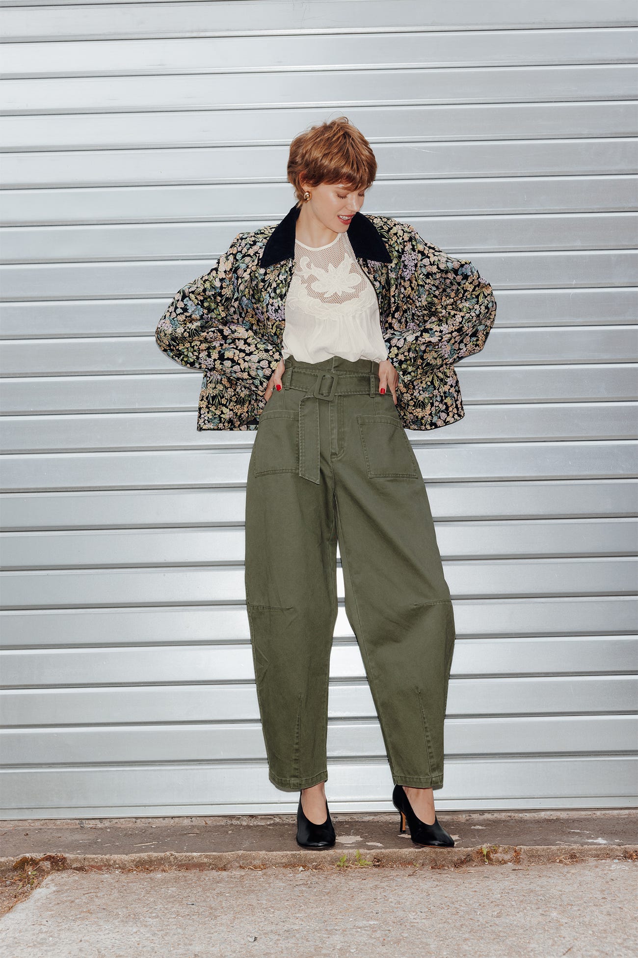 Pantaloni barrel vita alta