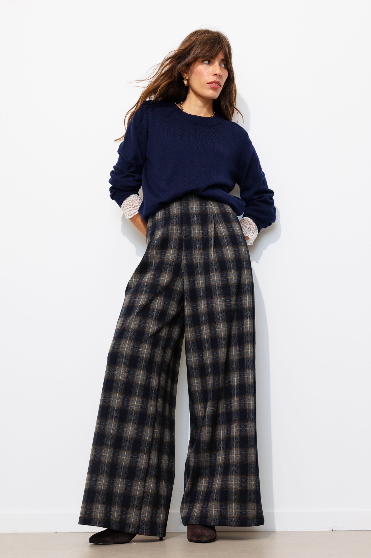 Pantalon large à carreaux