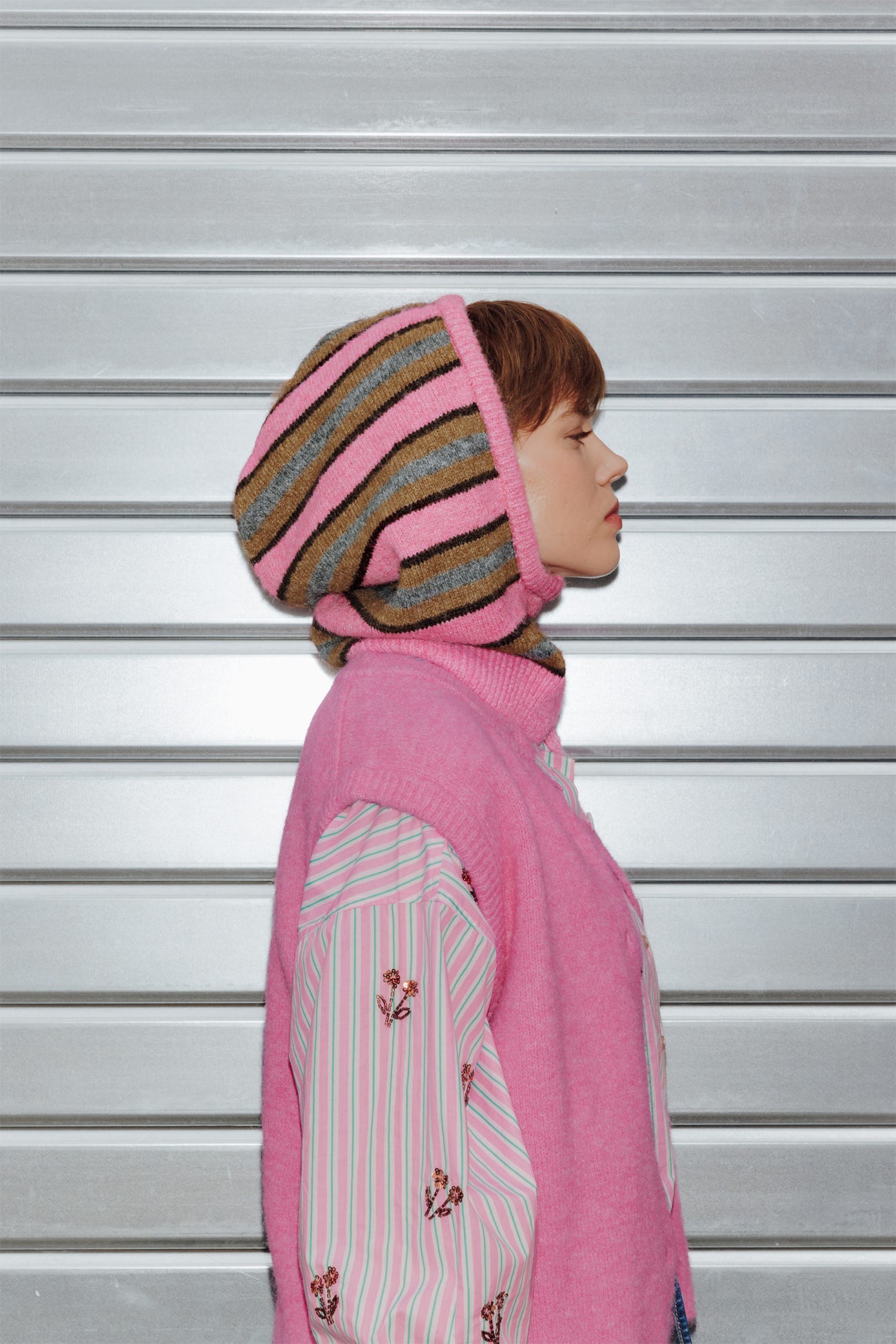 Cagoule en maille rayée Femme