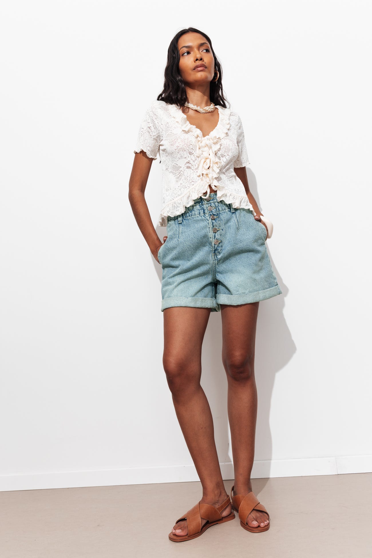 Short en jean braguette bouton