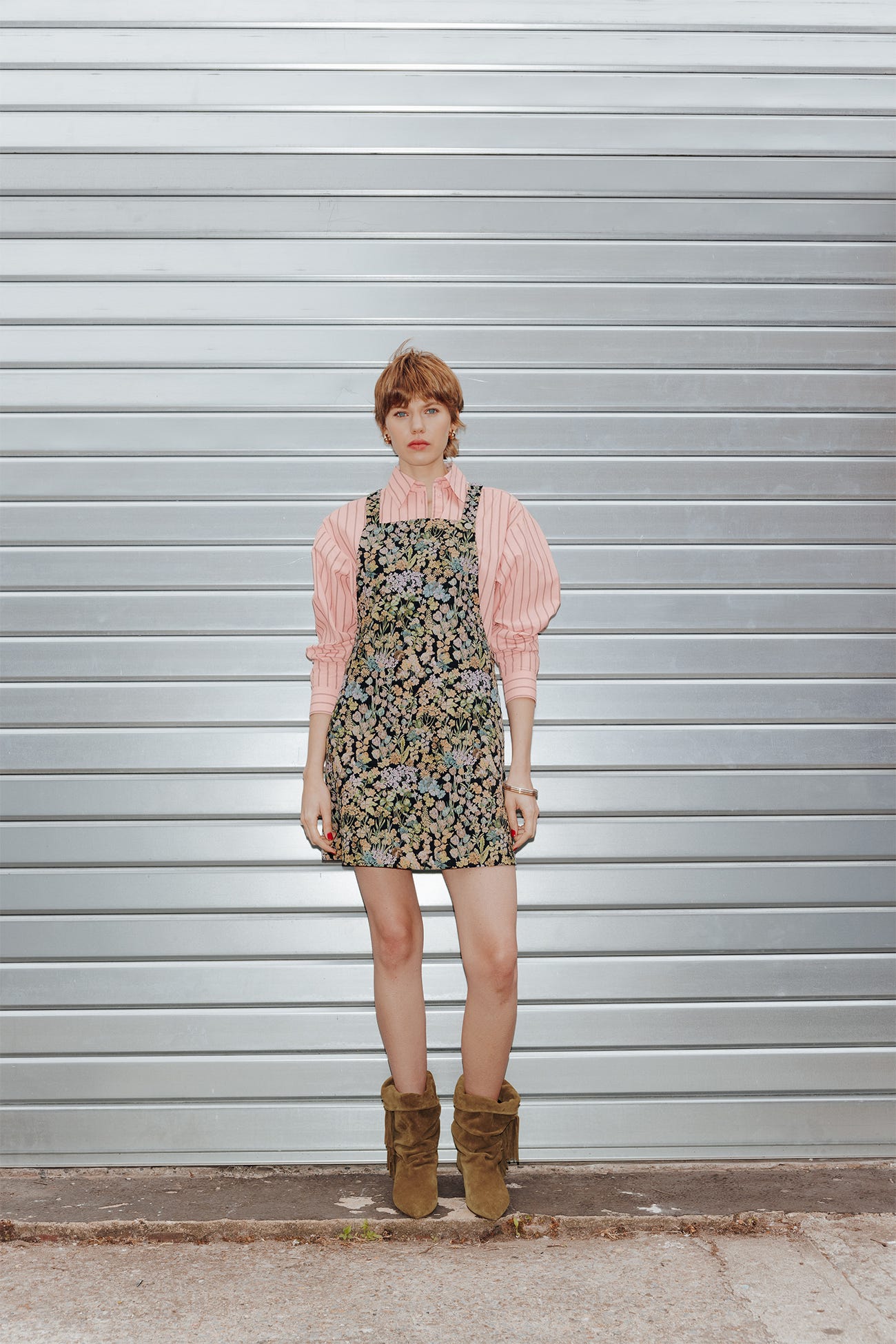 Abito corto jacquard a fiori