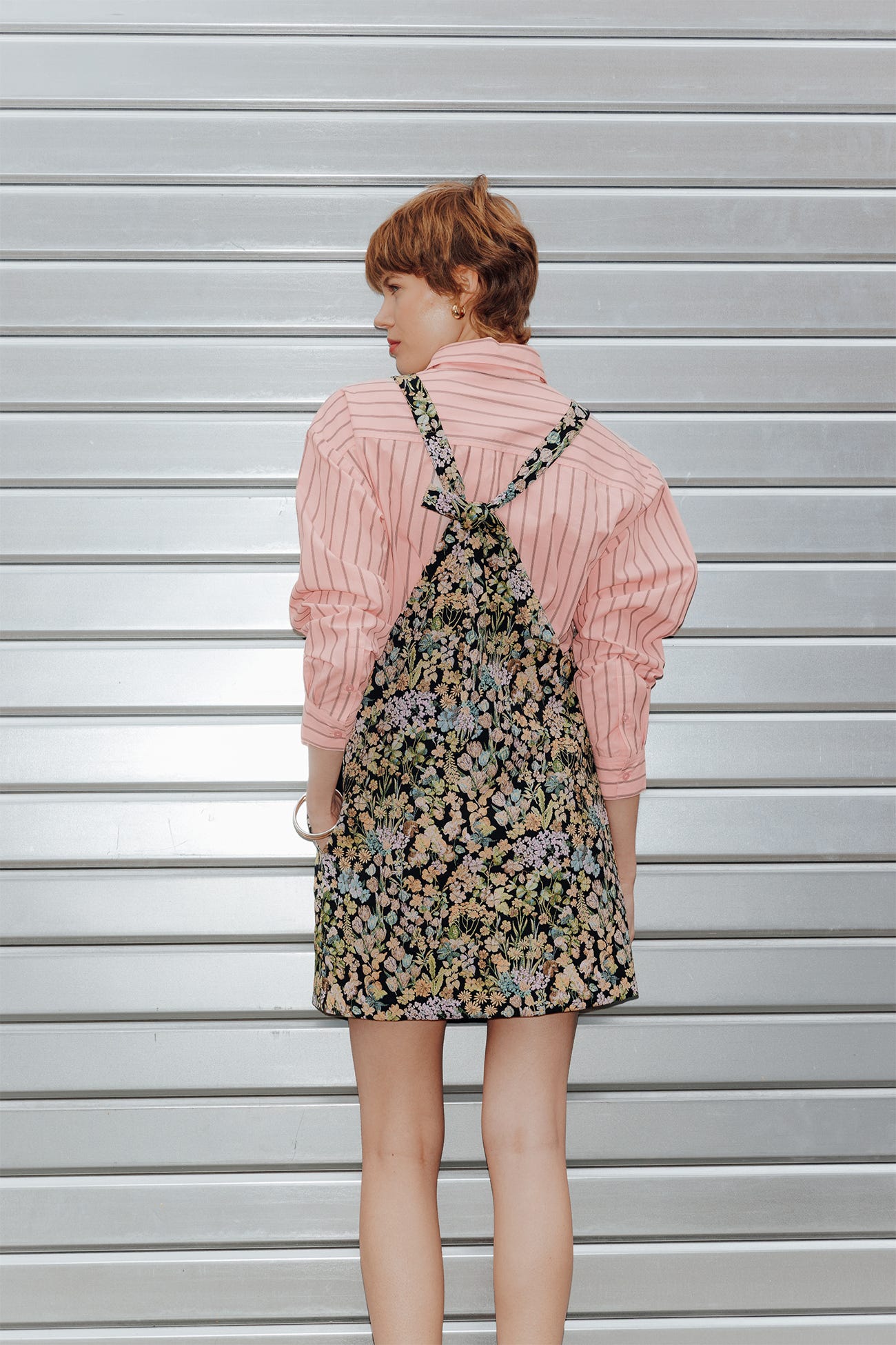 Abito corto jacquard a fiori