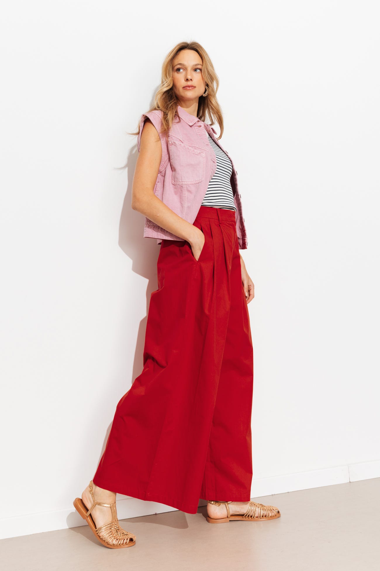 Wideleg pleat trousers