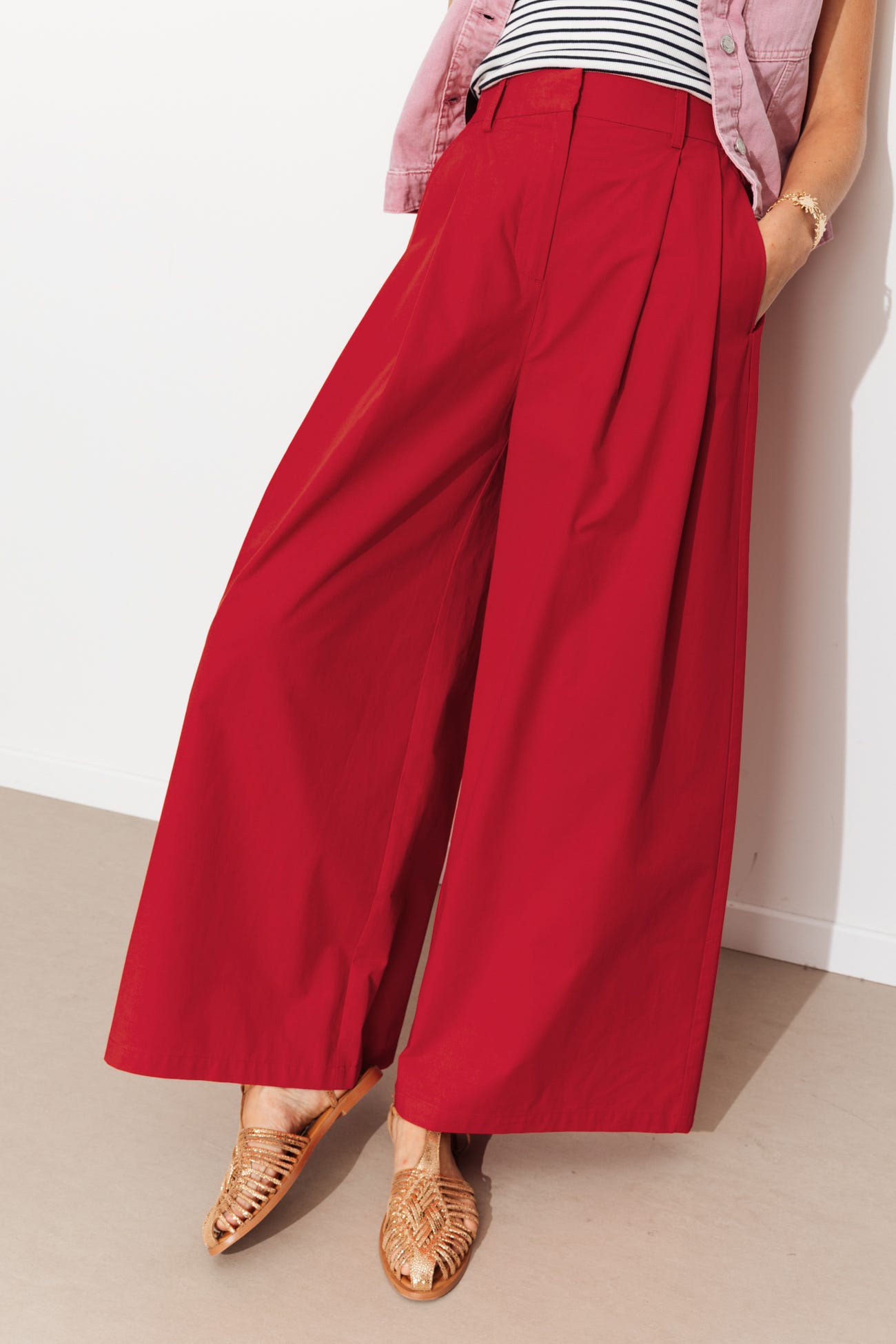 Wideleg pleat trousers