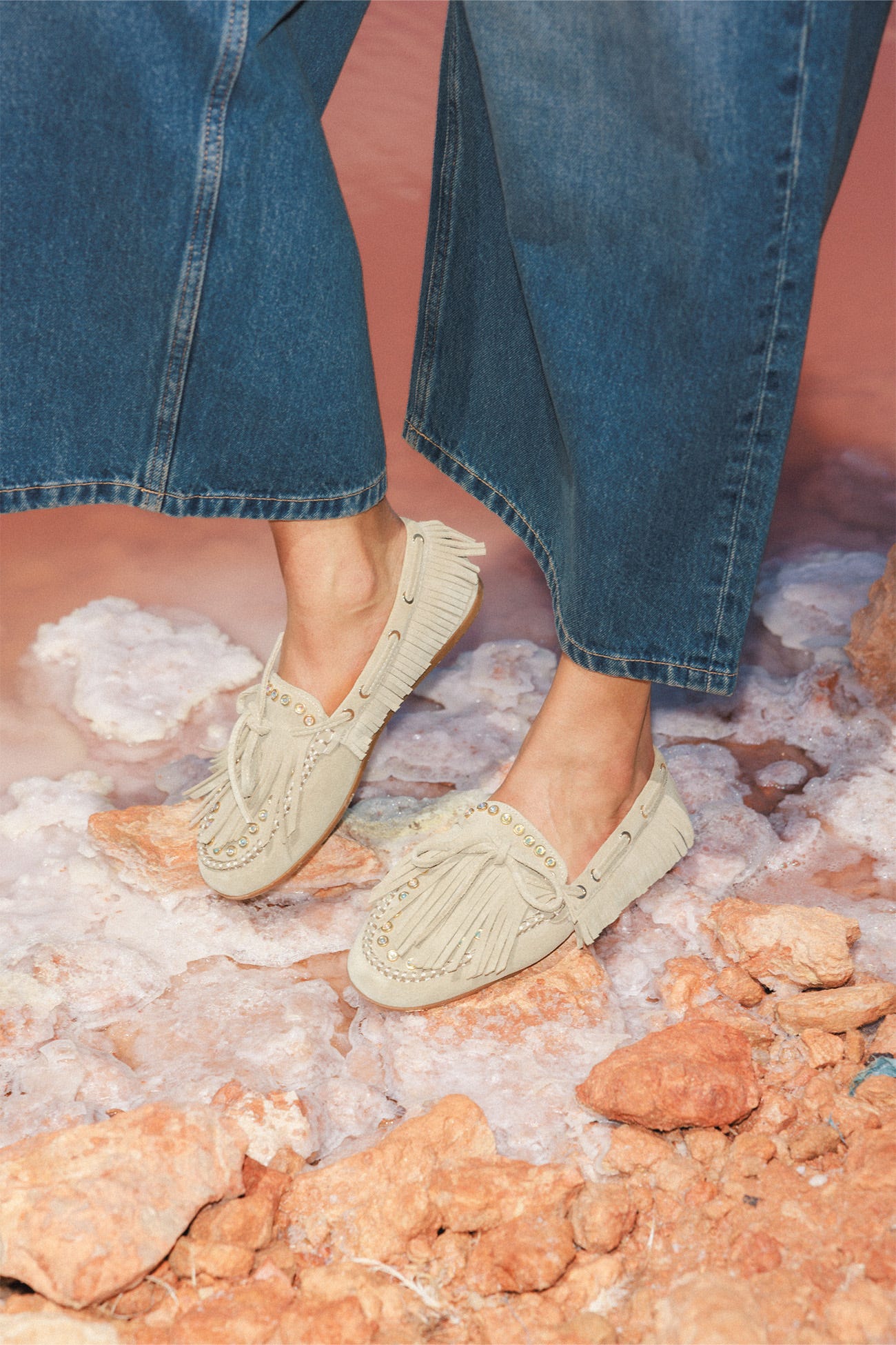 Mocassins en cuir à strass