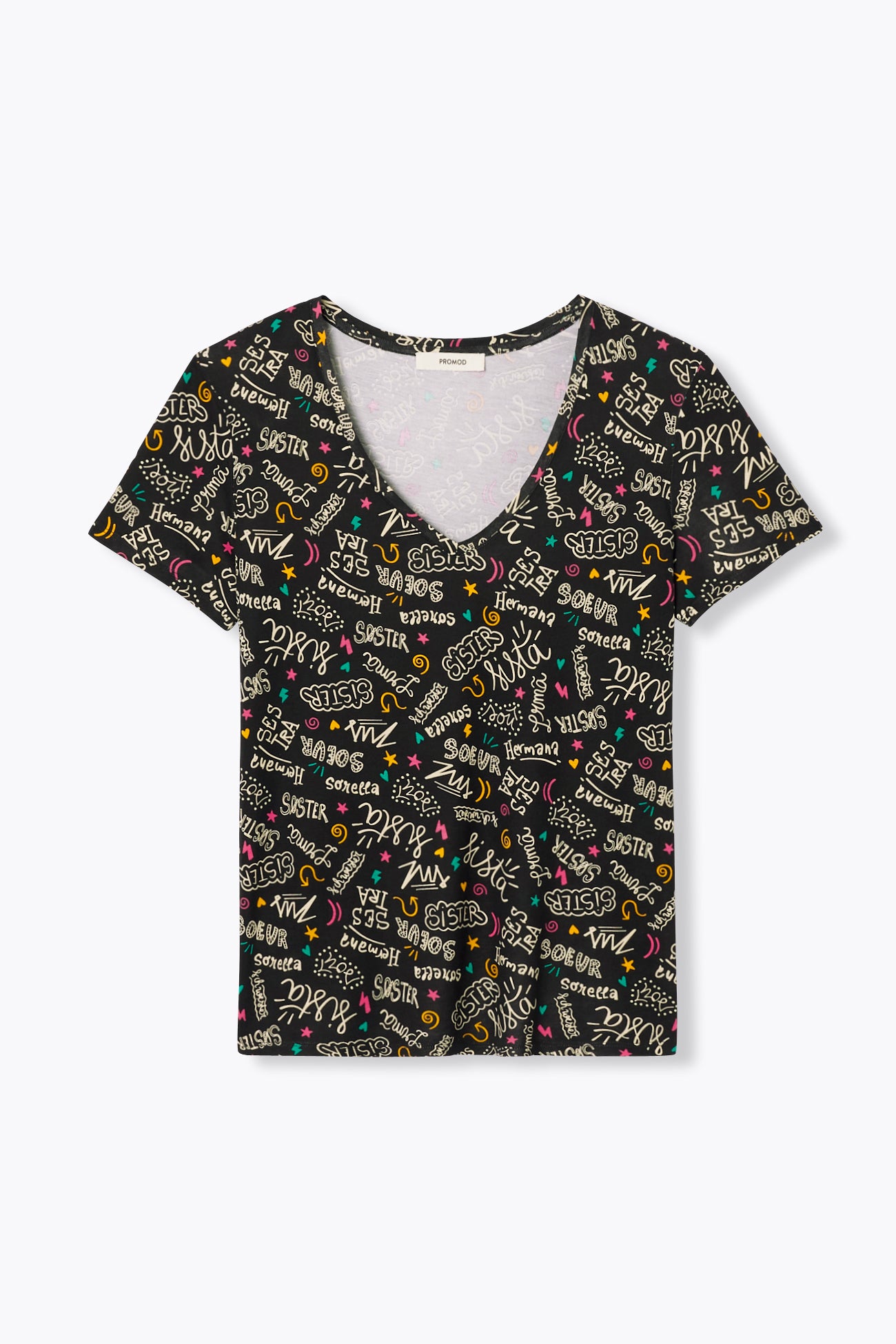 V-neck t-shirt - Black print