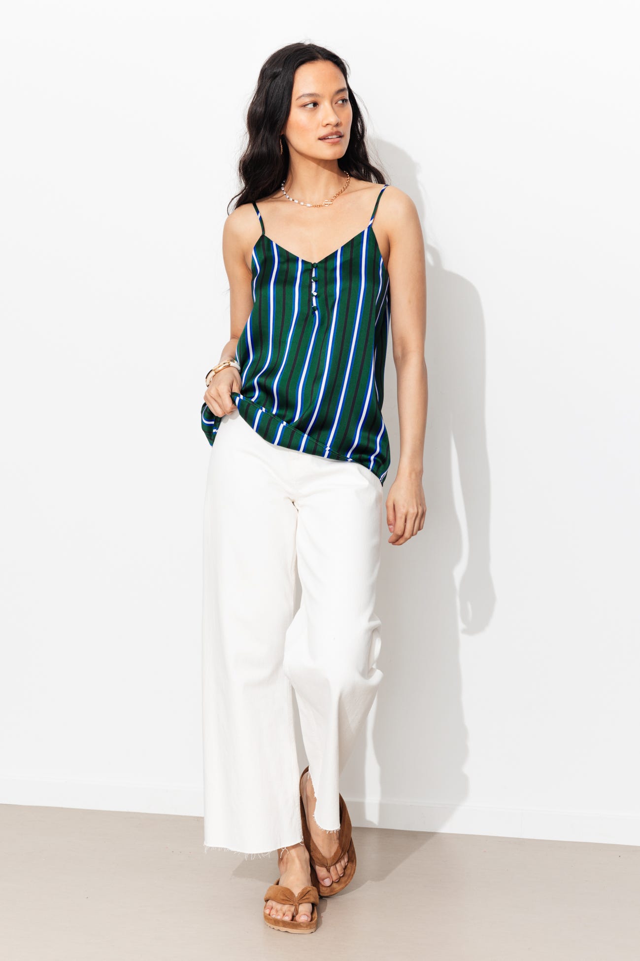 Top rayé en satin Femme