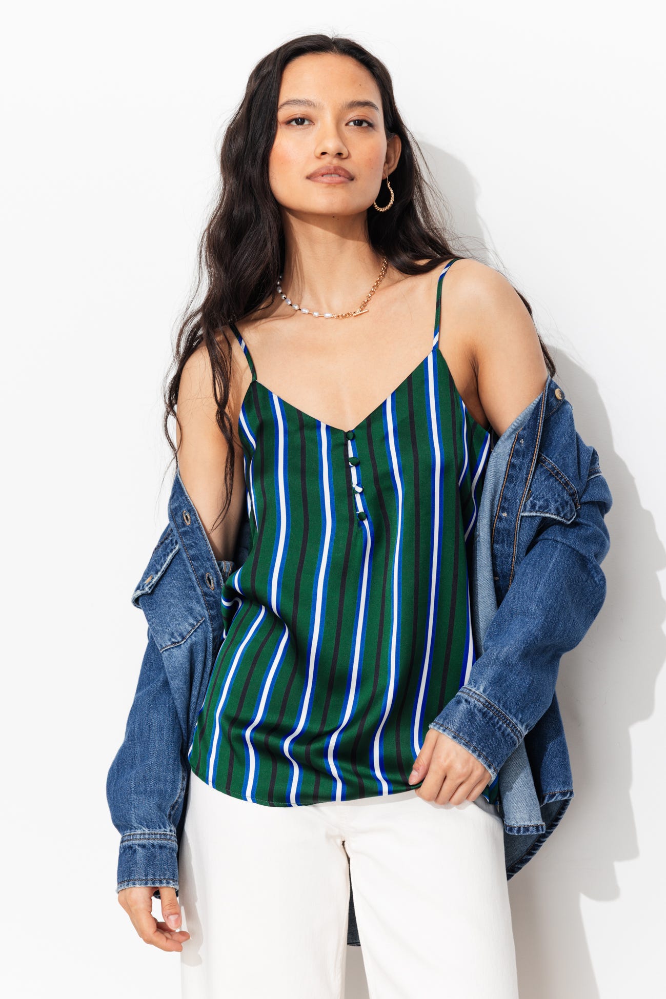 Top rayé en satin Femme