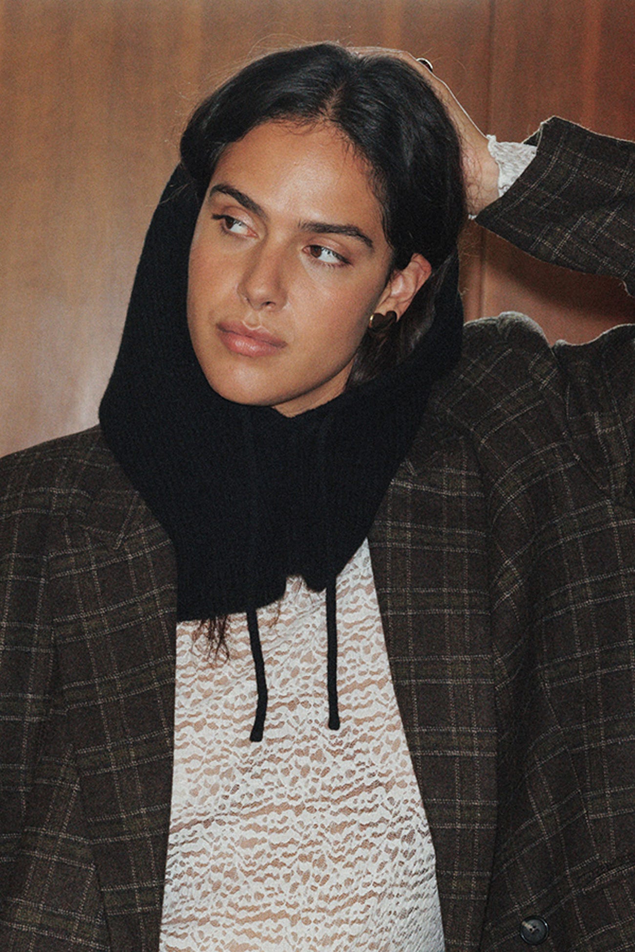Cappuccio in maglia a costine