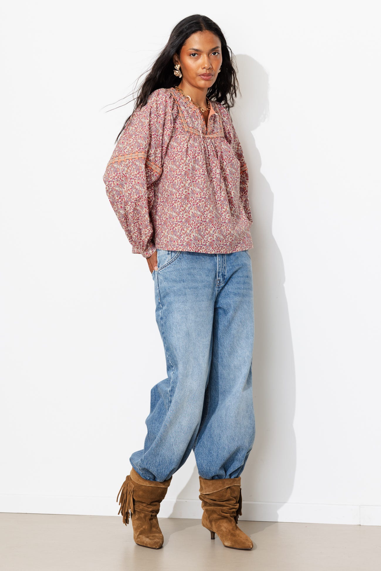 Blouse fleurie manches ballon