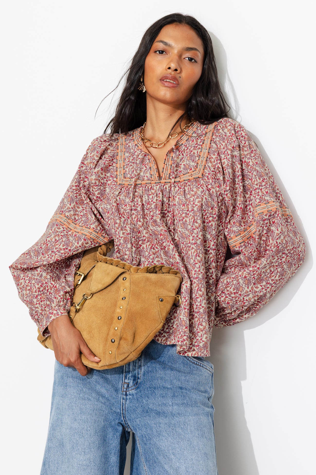 Blouse fleurie manches ballon