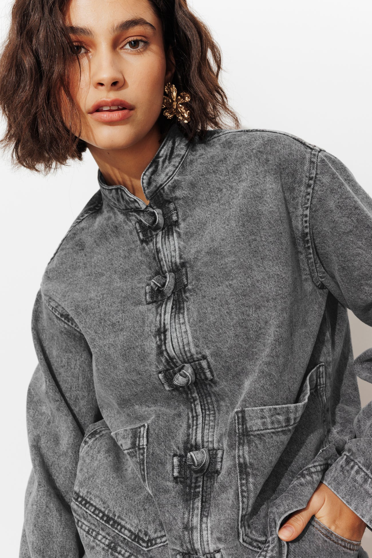 Mandarin denim jacket