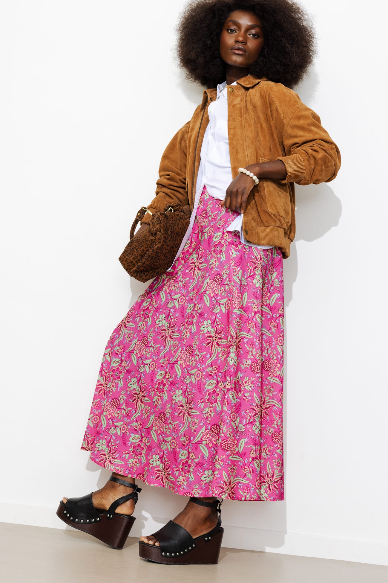 Jupe midi à pois Femme