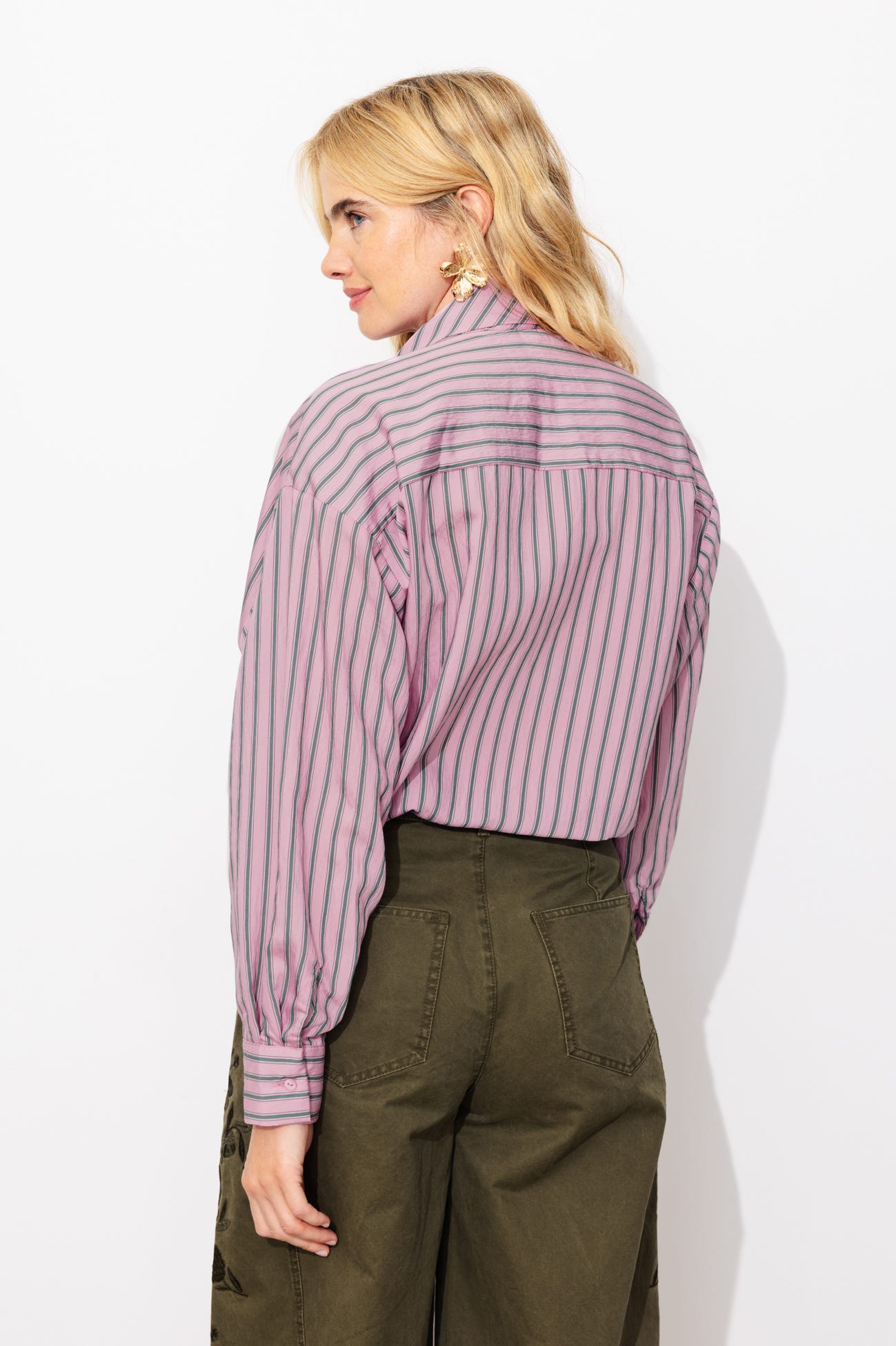 Striped pussy bow shirt