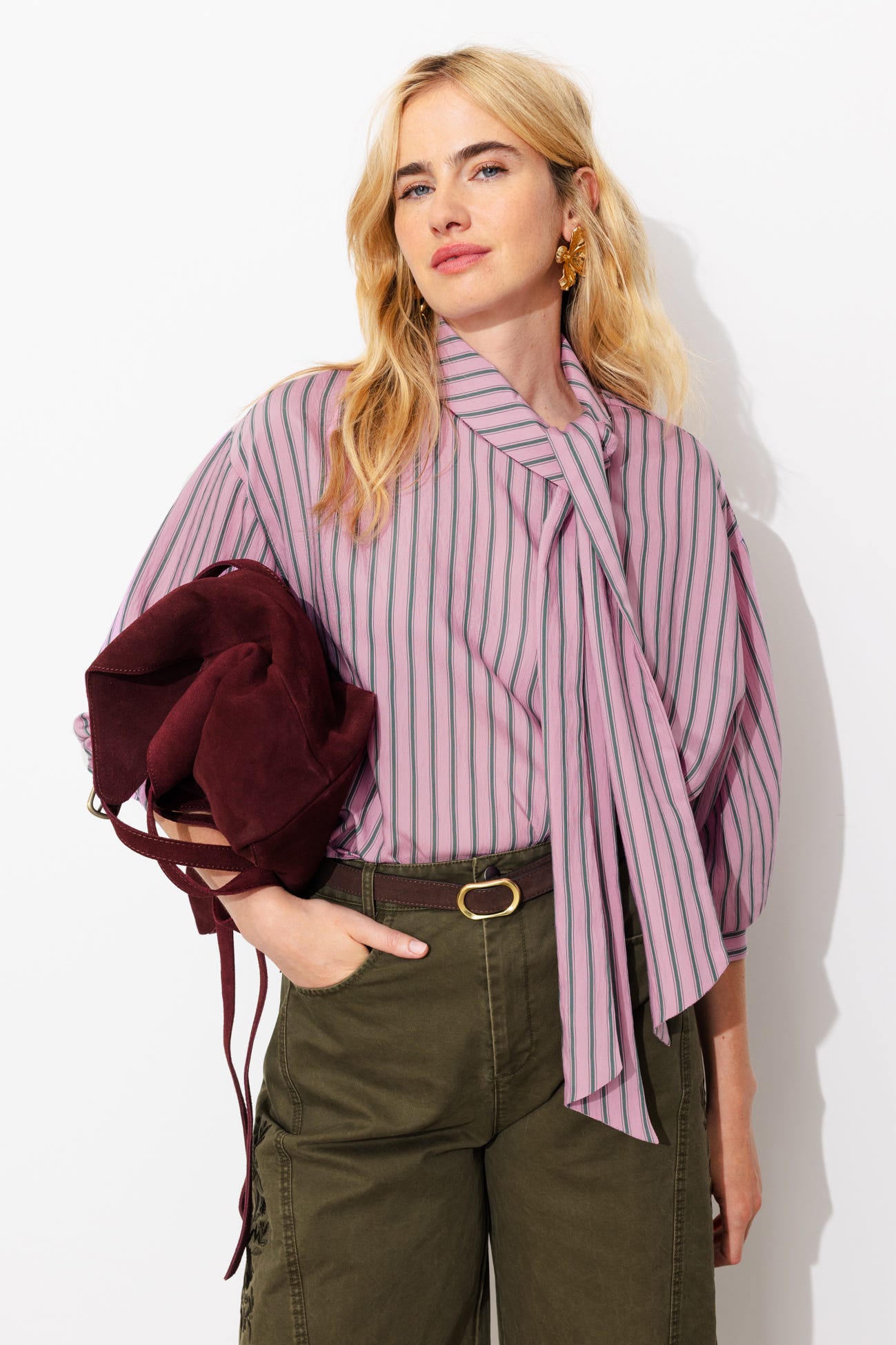 Striped pussy bow shirt