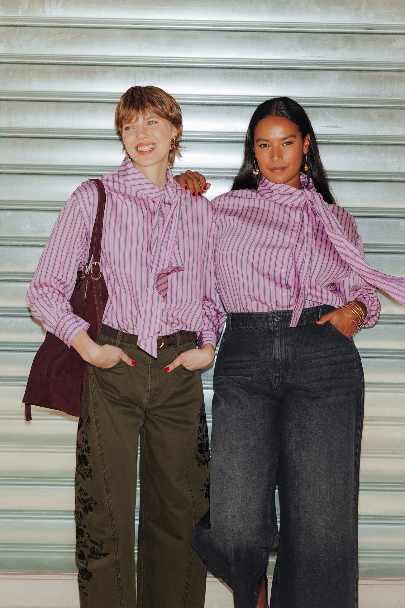 Camicia righe con fiocco Donna