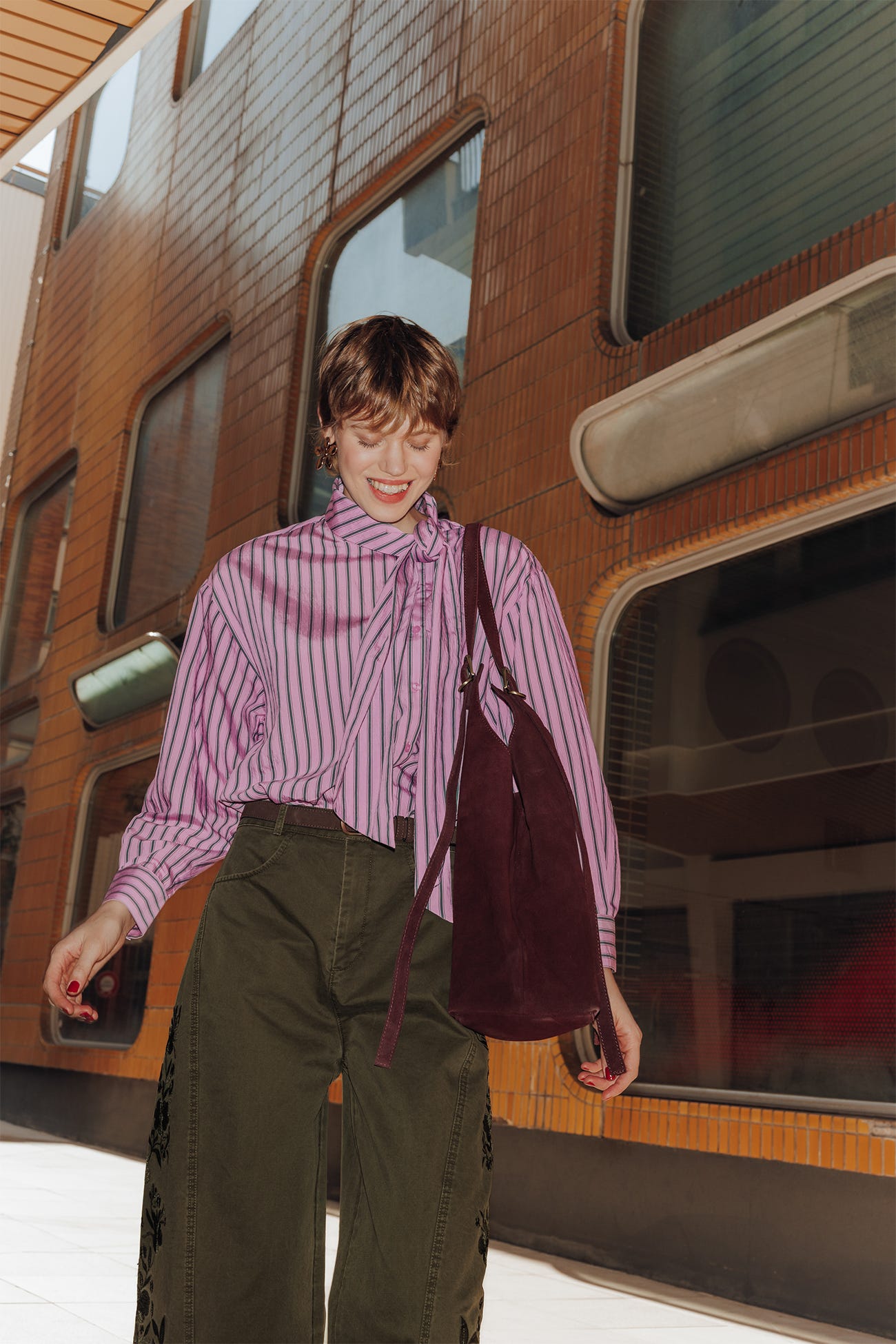 Camicia righe con fiocco Donna